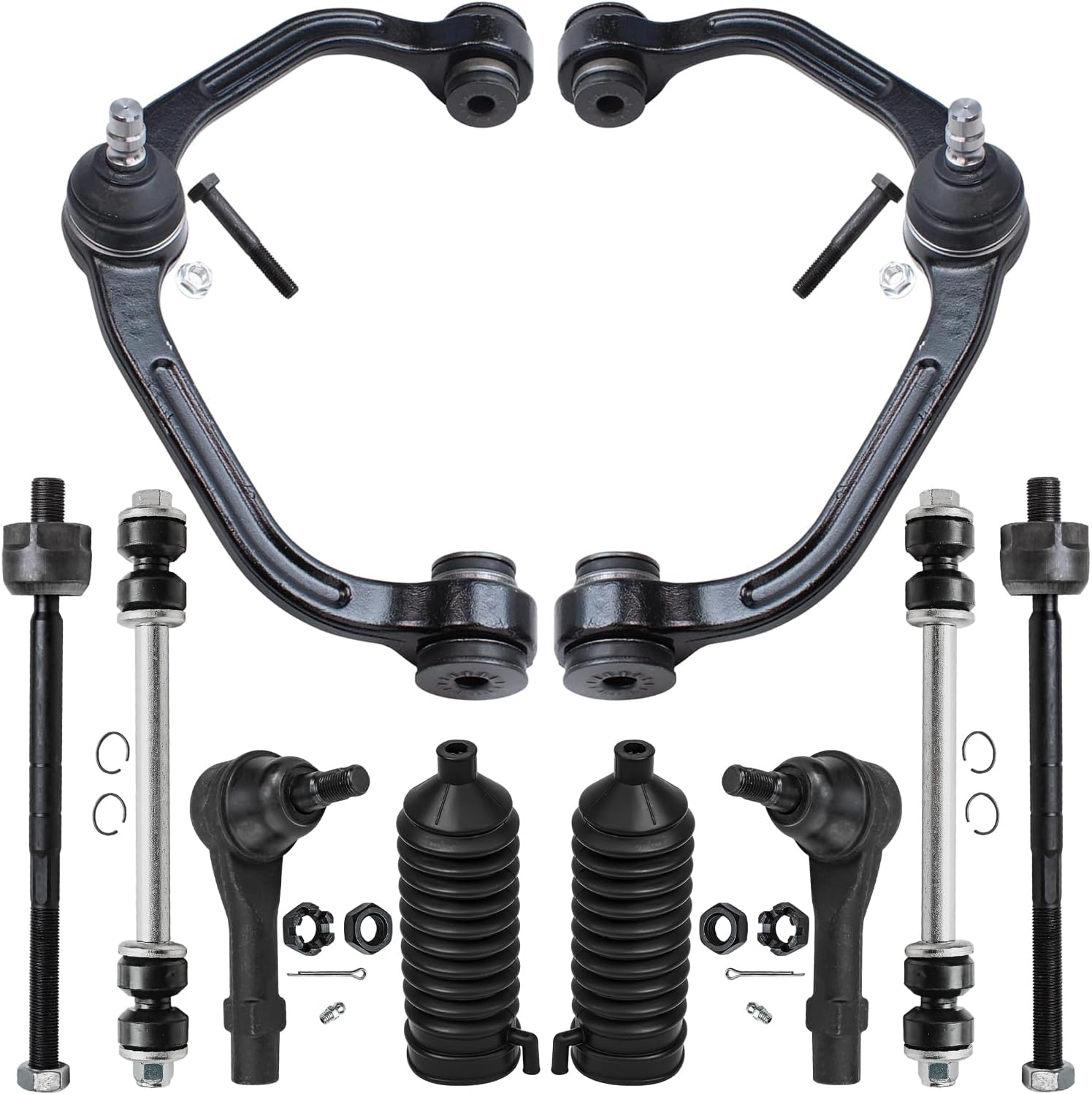 10pc Front Upper Control Arms Tie Rods Sway Bar Links Suspension Kit