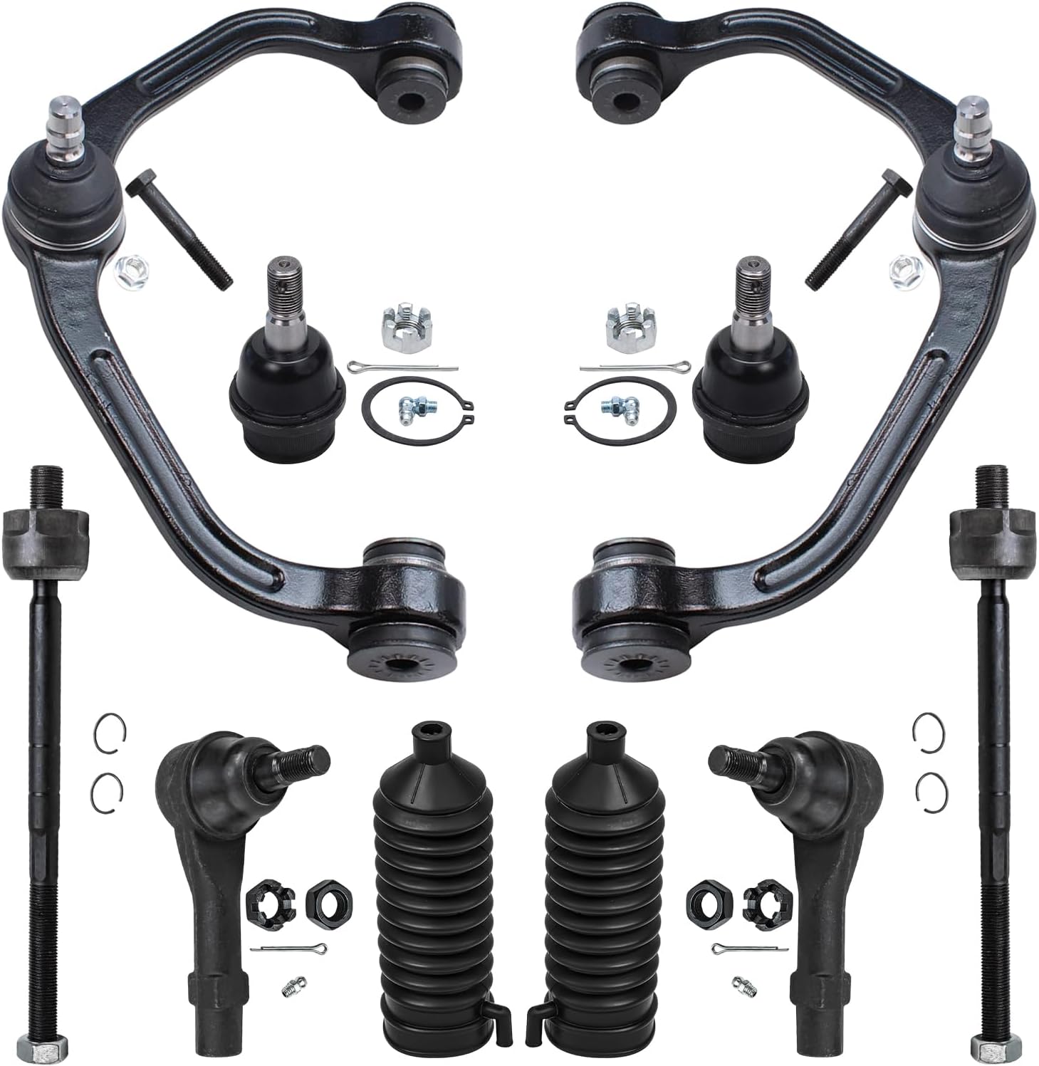 10pc Front Upper Control Arms Lower Ball Joints Tie Rods Suspension Kit