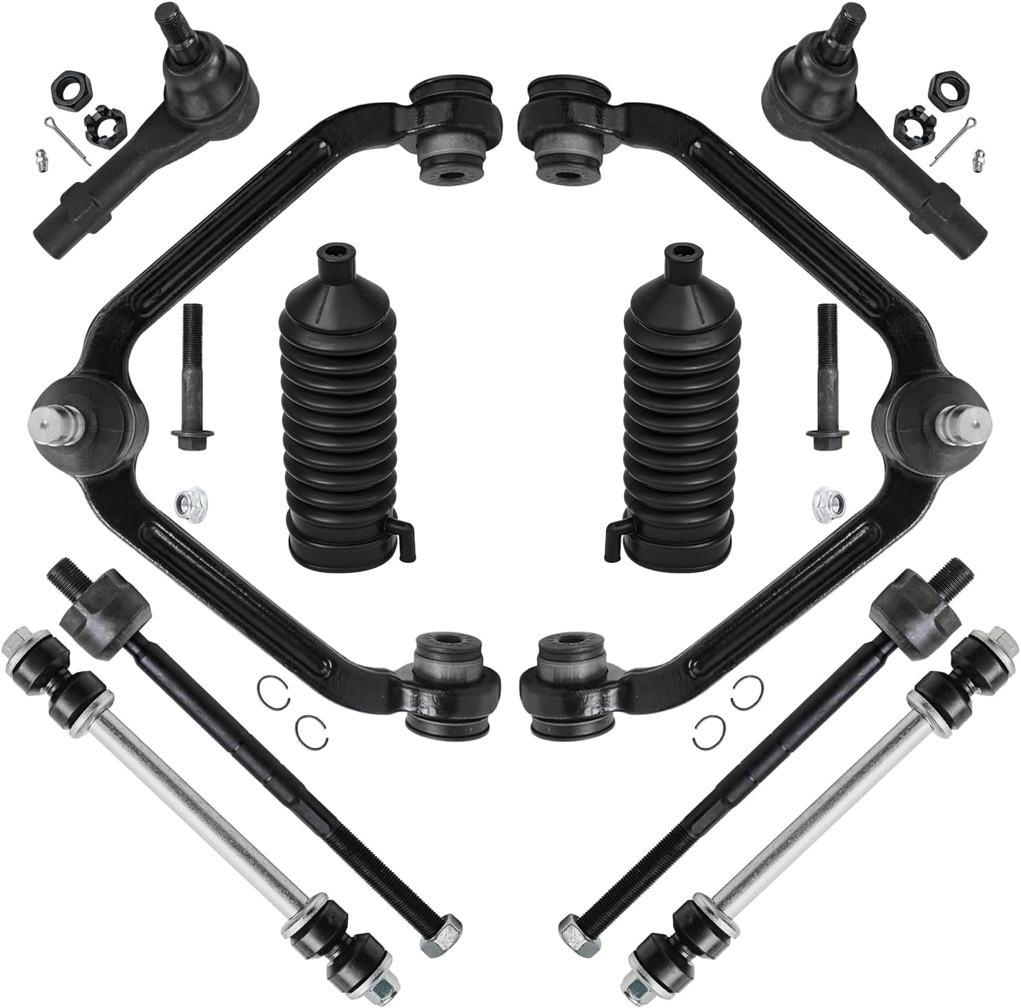 10pc Front Upper Control Arms Tie Rods Sway Bar Links Suspension Kit