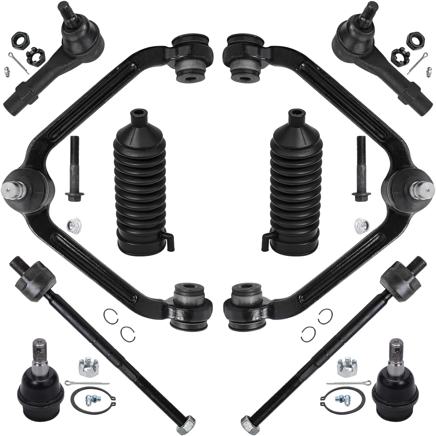 10pc Front Upper Control Arms Lower Ball Joints Tie Rods Suspension Kit