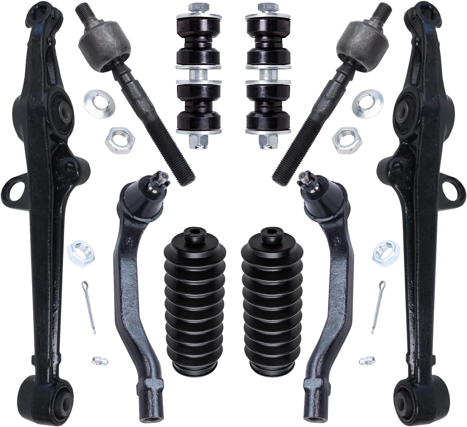10pc Front Lower Control Arms Inner Outer Tie Rods Sway Bar Links Suspension Kit