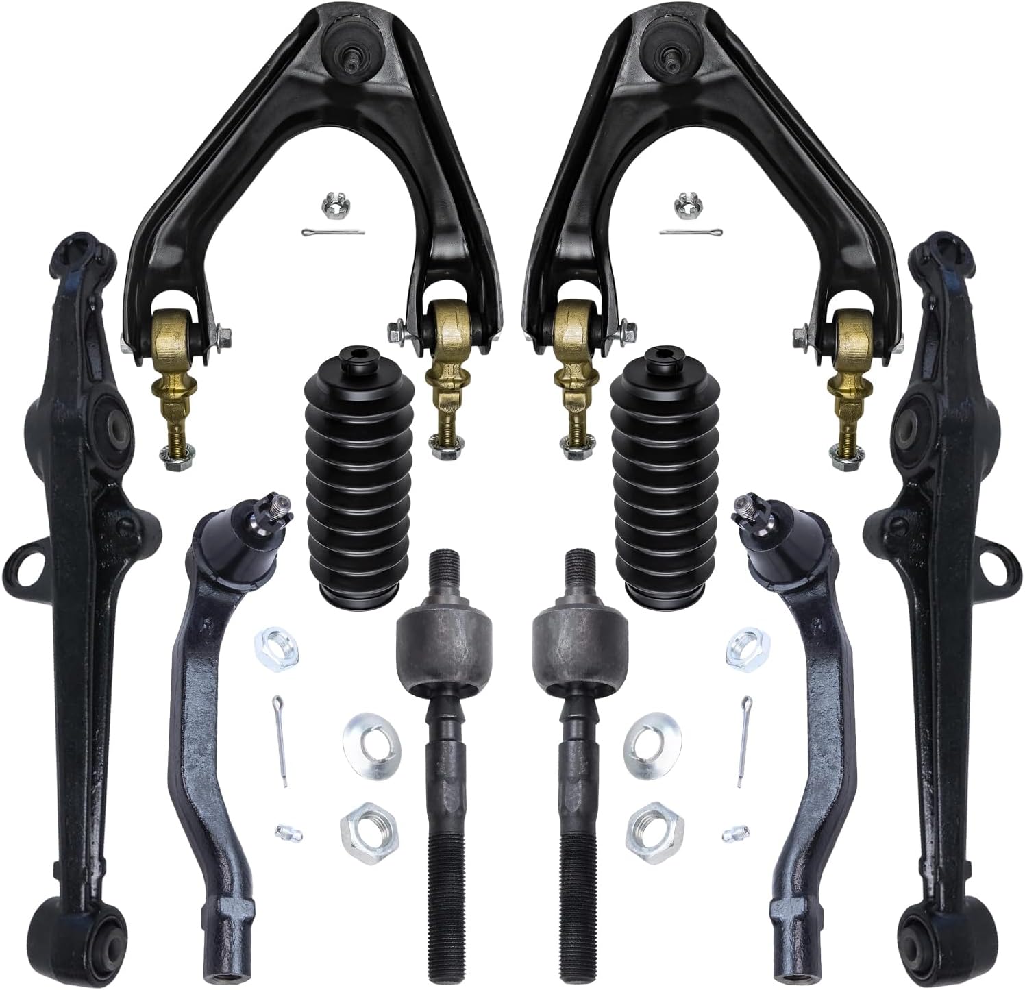 10pc Front Upper Lower Control Arms Inner Outer Tie Rods Suspension Kit