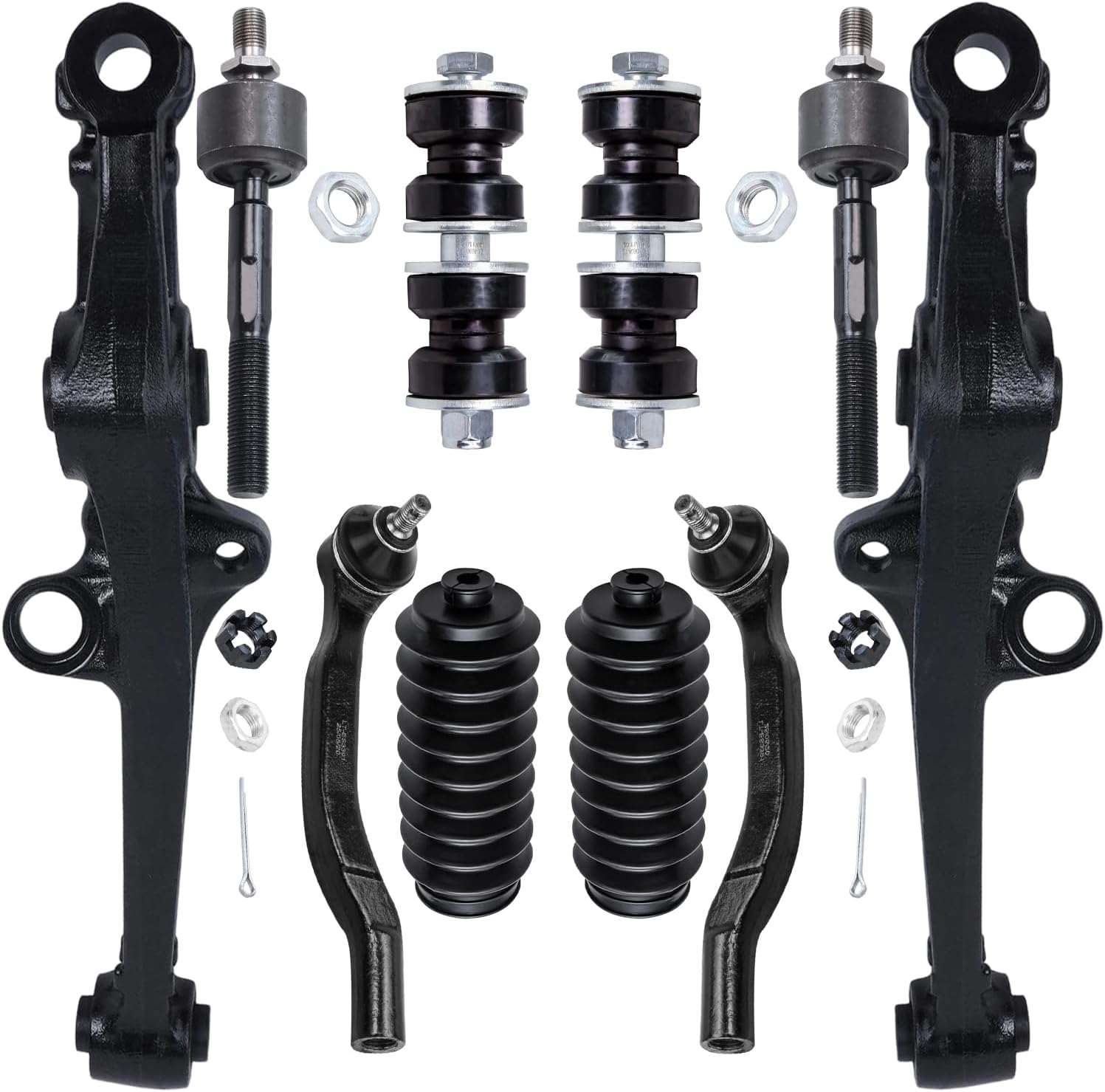10pc Front Lower Control Arms Inner Outer Tie Rods Sway Bar Links Suspension Kit