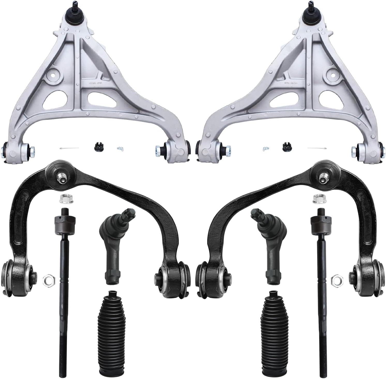 10pc Front Upper Lower Control Arms Inner Outer Tie Rods Suspension Kit