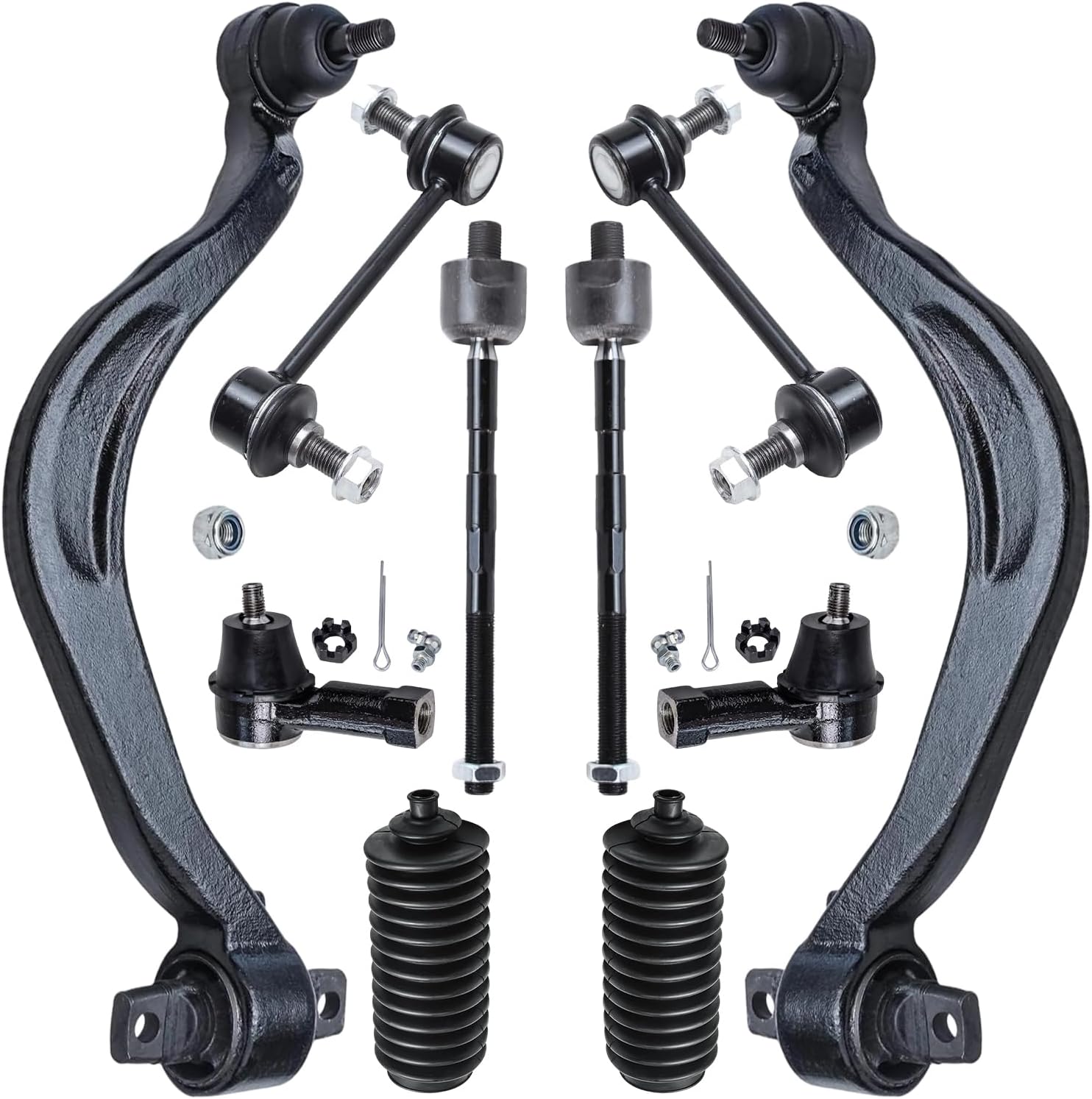 10pc Front Lower Rearward Control Arms Tie Rods Sway Bar Links Suspension Kit