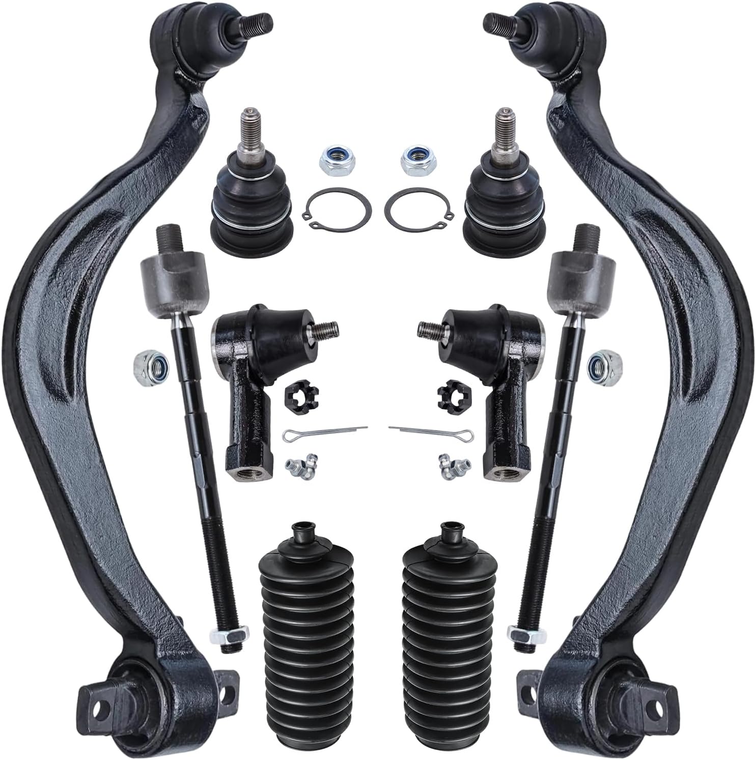 10pc Front Lower Rearward Control Arms Upper Ball Joints Tie Rods Suspension Kit
