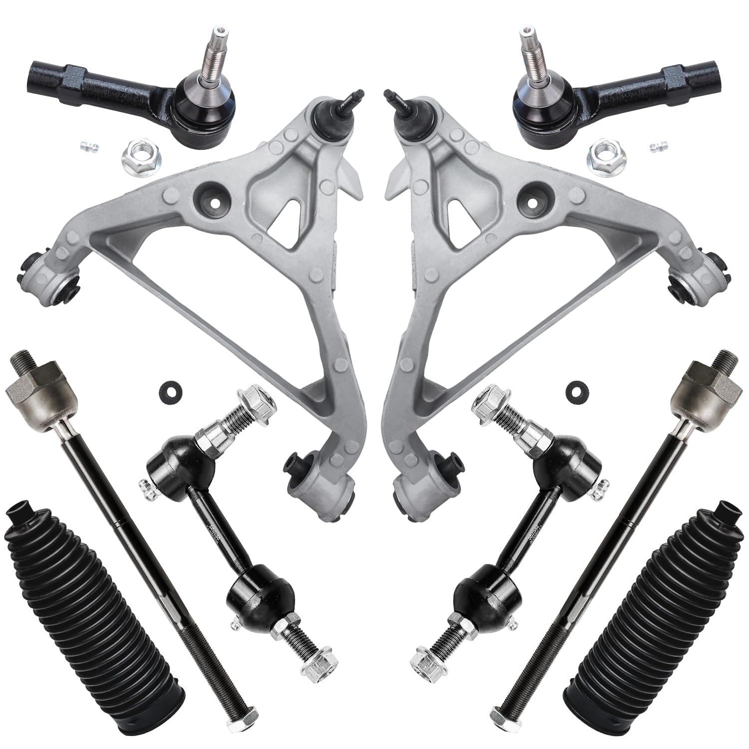 10pc Front Lower Control Arms Inner Outer Tie Rods Sway Bar Links Suspension Kit