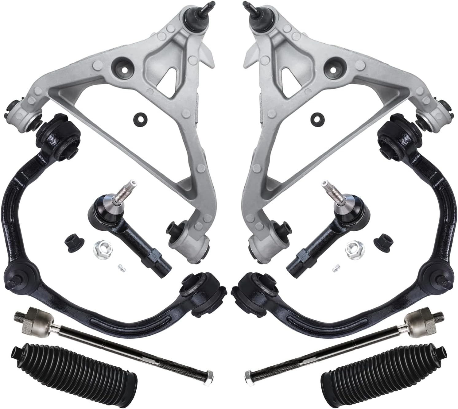 10pc Front Upper Lower Control Arms Inner Outer Tie Rods Suspension Kit