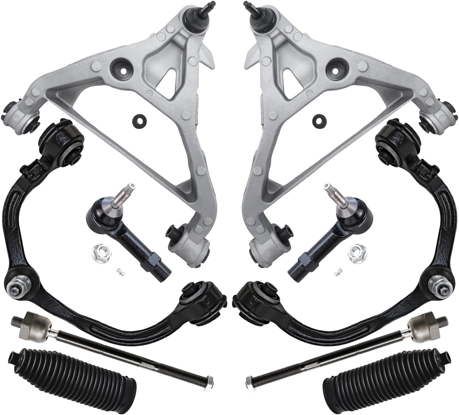 10pc Front Upper Lower Control Arms Inner Outer Tie Rods Suspension Kit