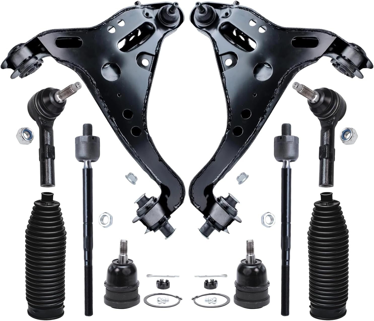 10pc Front Lower Control Arms Upper Ball Joints Tie Rods Suspension Kit