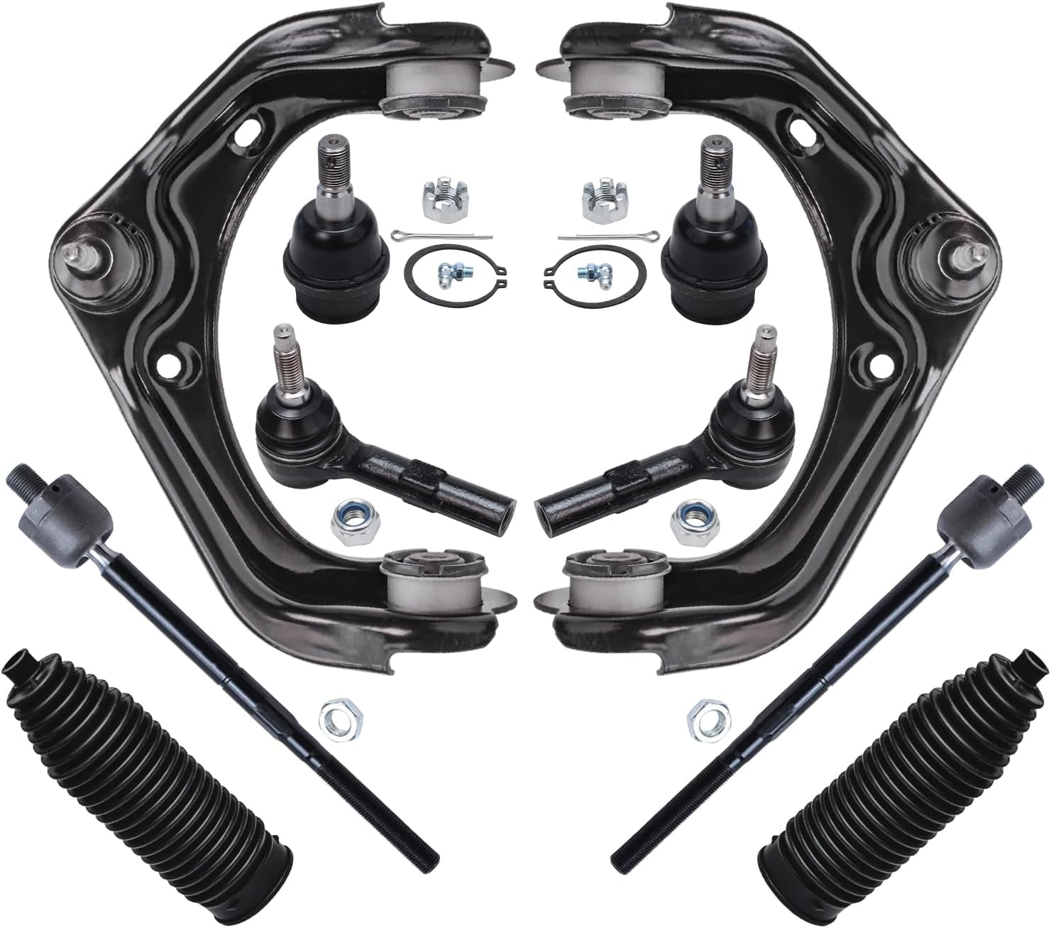 10pc Front Upper Control Arms Lower Ball Joints Tie Rods Suspension Kit