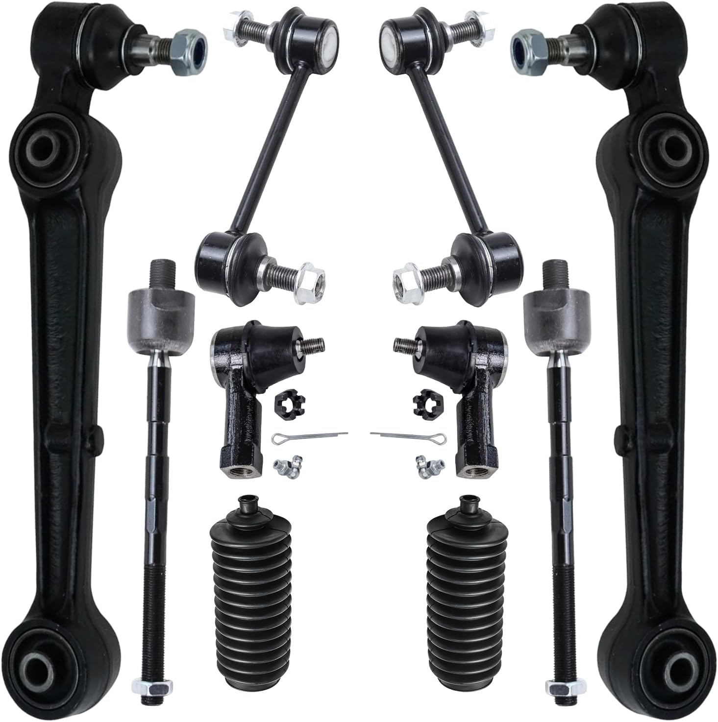 10pc Front Lower Control Arms Inner Outer Tie Rods Sway Bar Links Suspension Kit