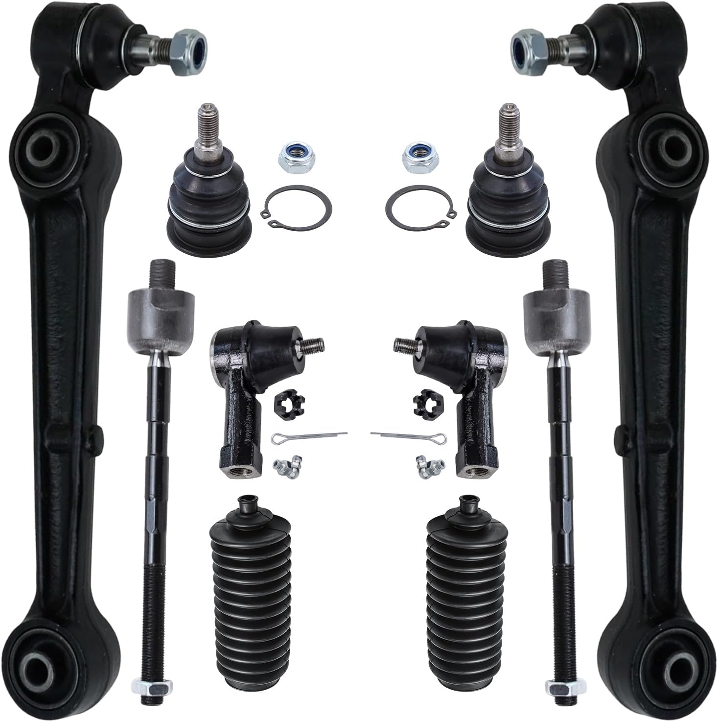 10pc Front Lower Control Arms Upper Ball Joints Tie Rods Suspension Kit