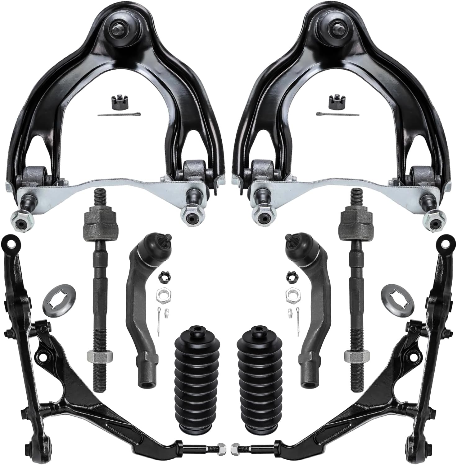 10pc Front Upper Lower Control Arms Inner Outer Tie Rods Suspension Kit