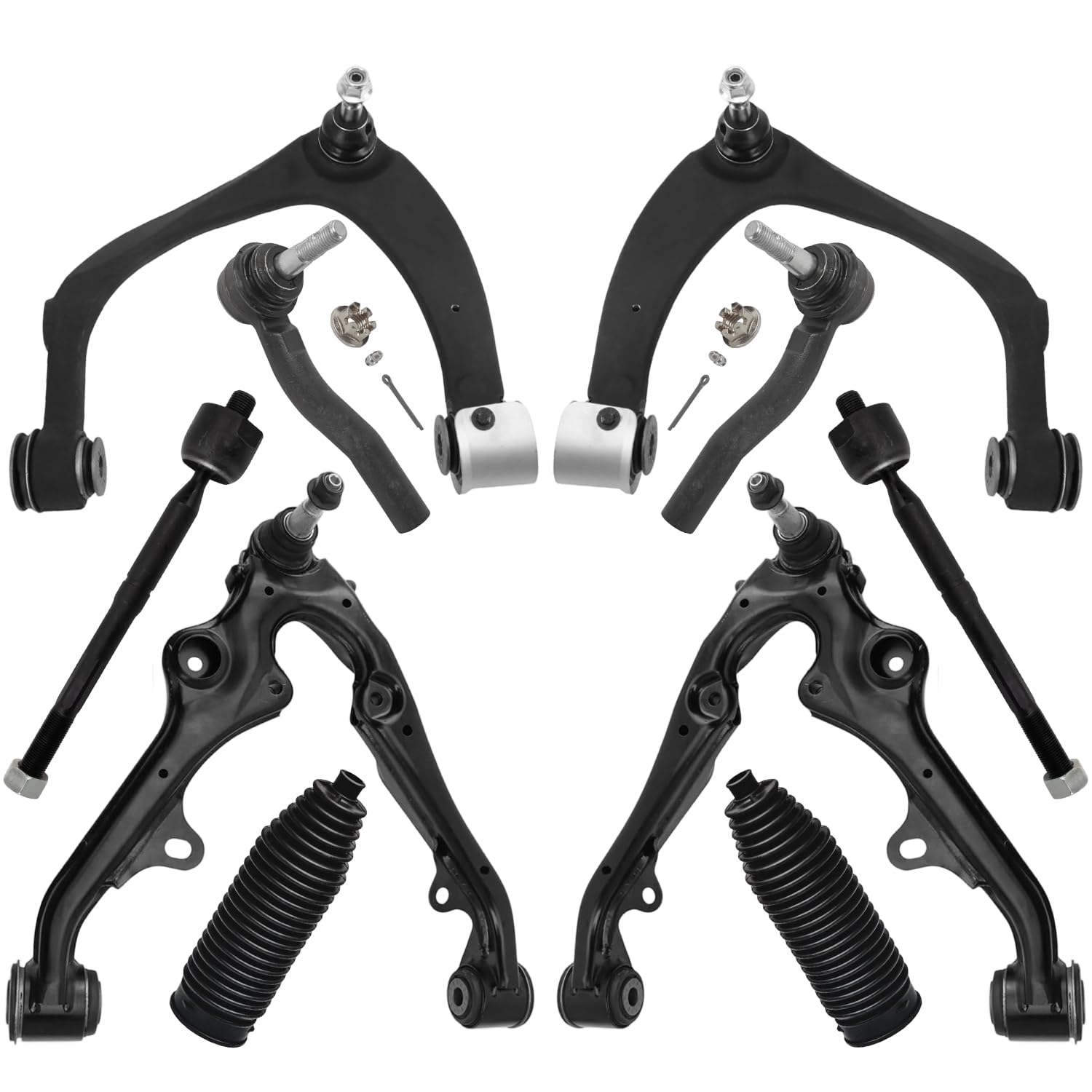 10pc Front Upper Lower Control Arms Inner Outer Tie Rods Suspension Kit