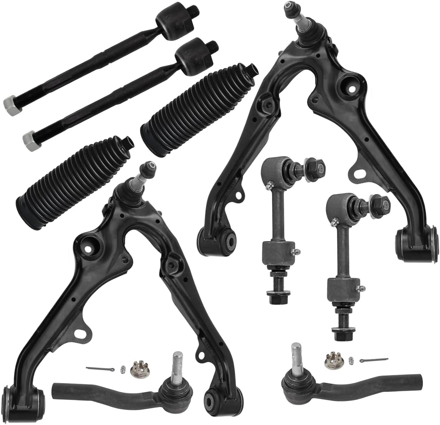 10pc Front Lower Control Arms Tie Rods Sway Bar Links Suspension Kit