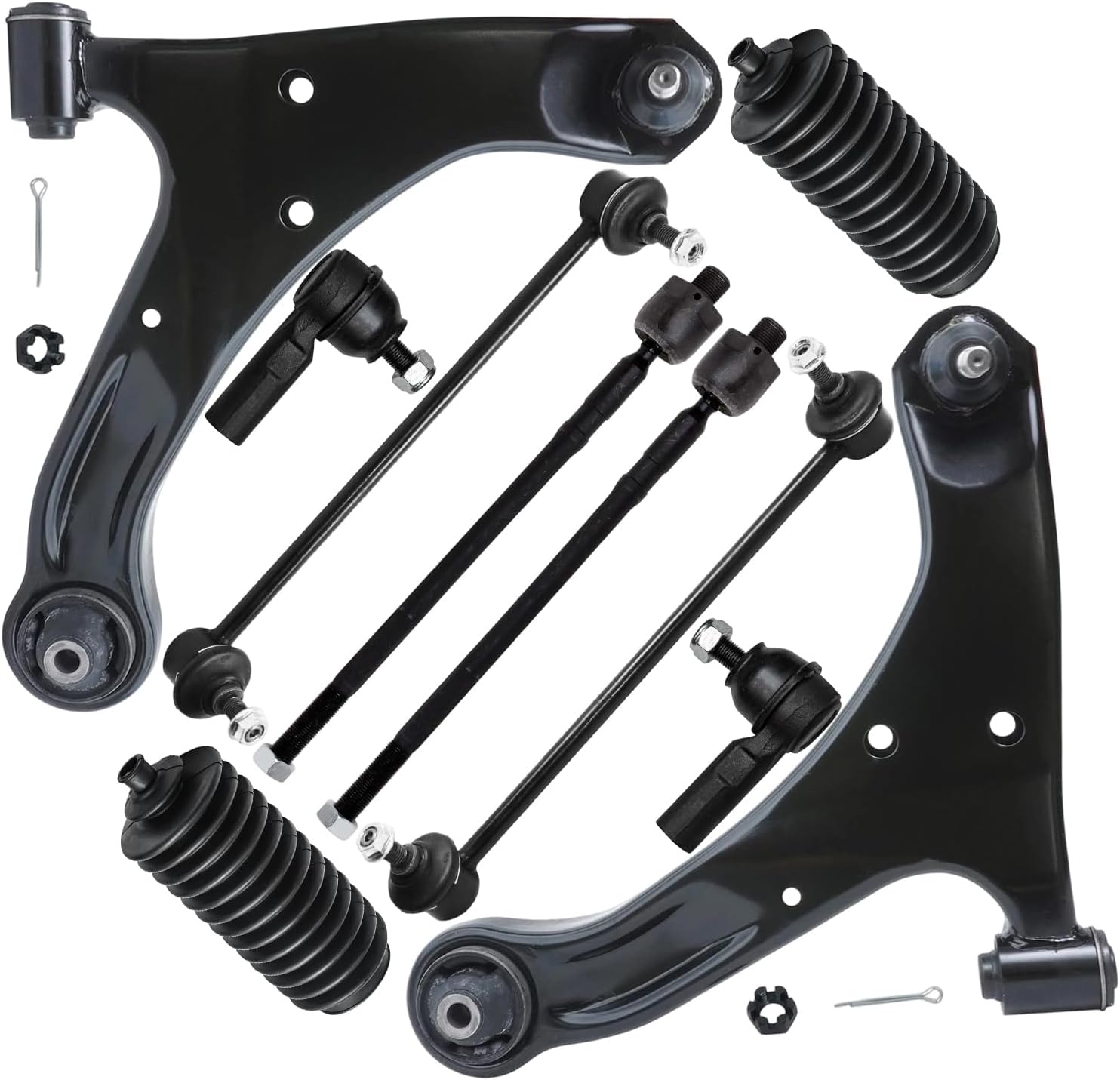 10pc Front Lower Control Arms Sway Bar Links Inner Outer Tie Rods Suspension Kit
