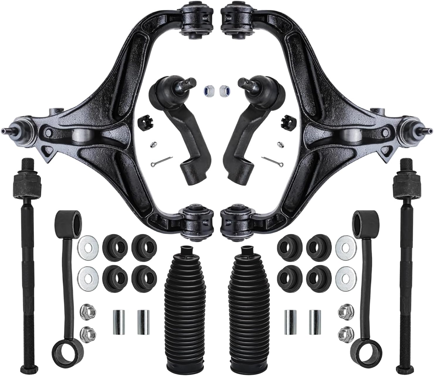10pc Front Lower Control Arms Inner Outer Tie Rods Sway Bar Links Suspension Kit