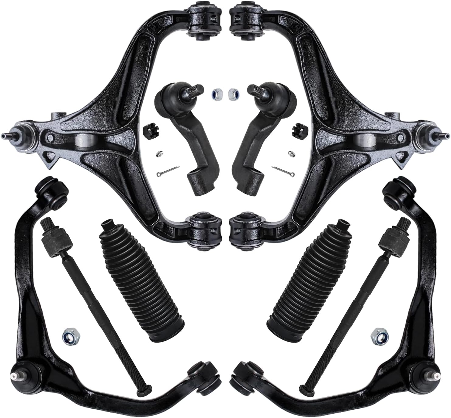 10pc Front Upper Lower Control Arms Inner Outer Tie Rods Suspension Kit