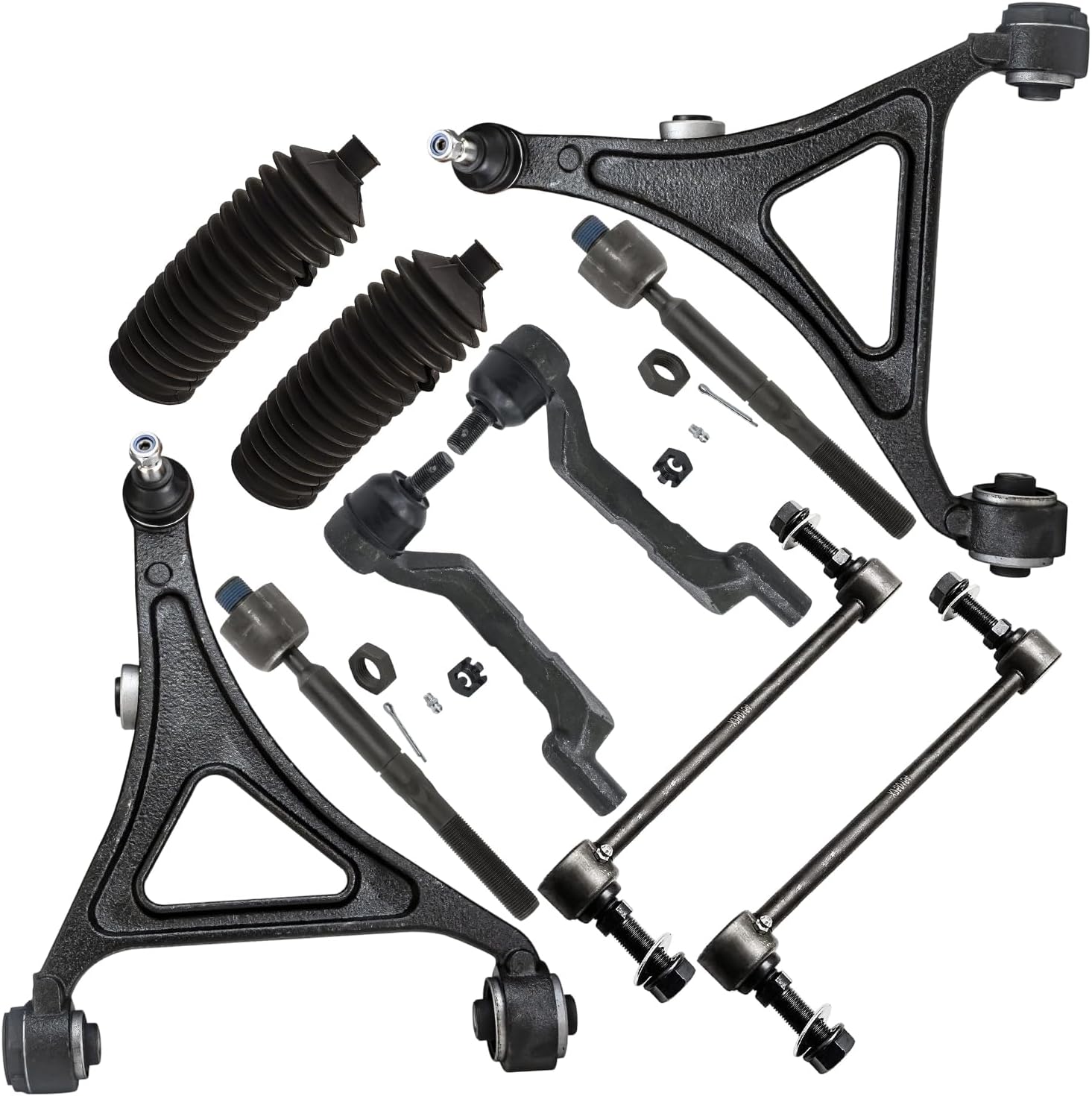 10pc Front Lower Control Arms Sway Bar Links Inner Outer Tie Rods Suspension Kit