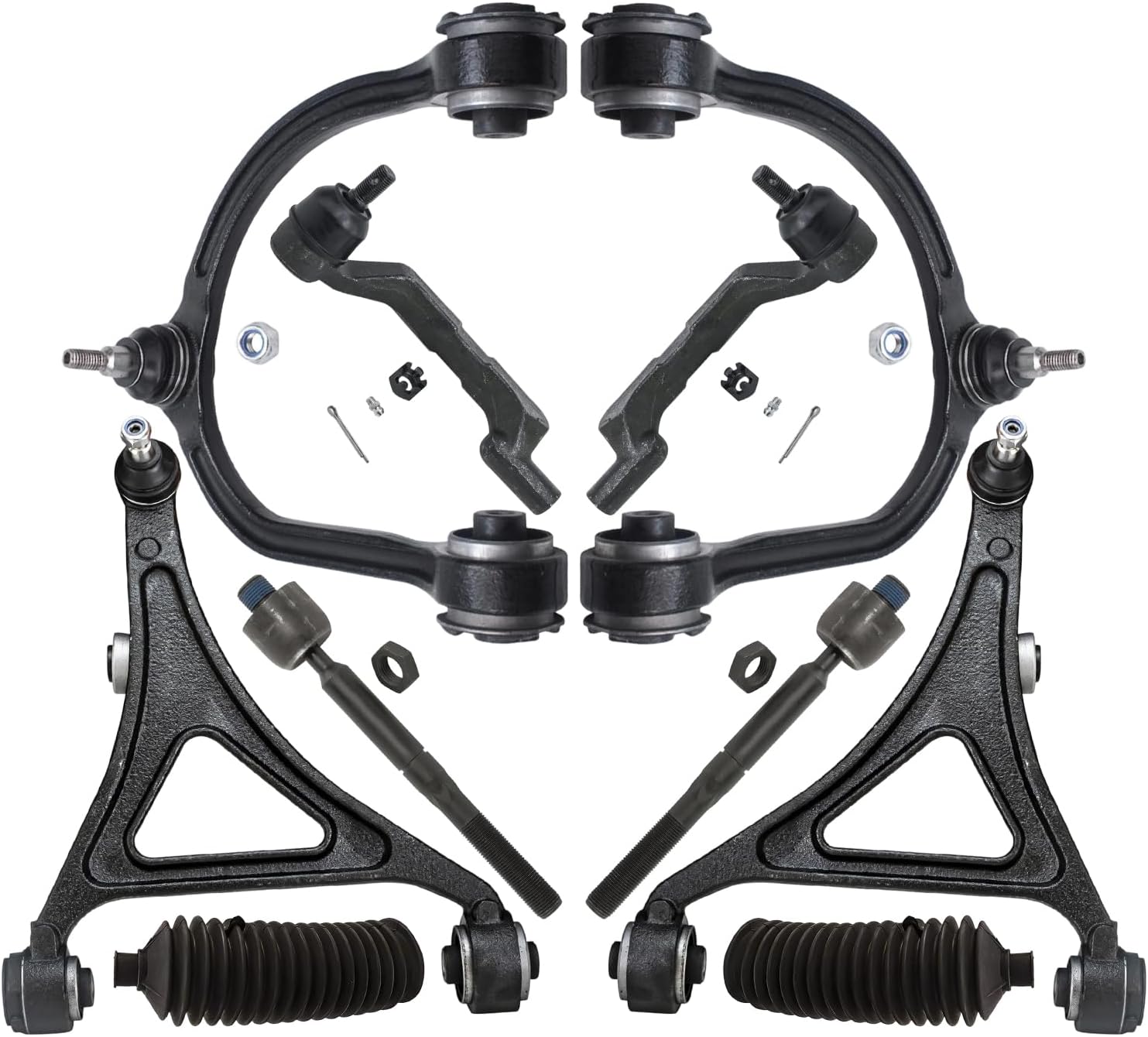 10pc Front Upper Lower Control Arms Inner Outer Tie Rods Suspension Kit