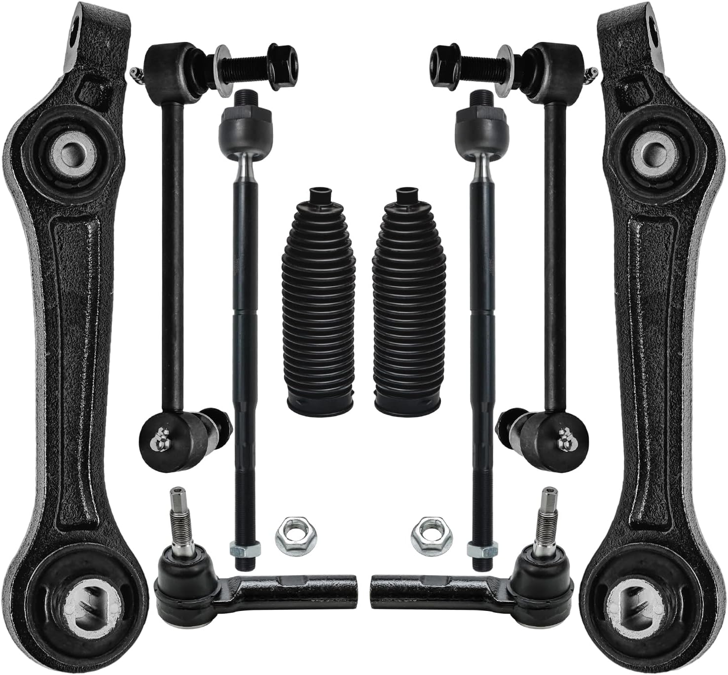 10pc Front Lower Rearward Control Arms Tie Rods Sway Bar Links Suspension Kit