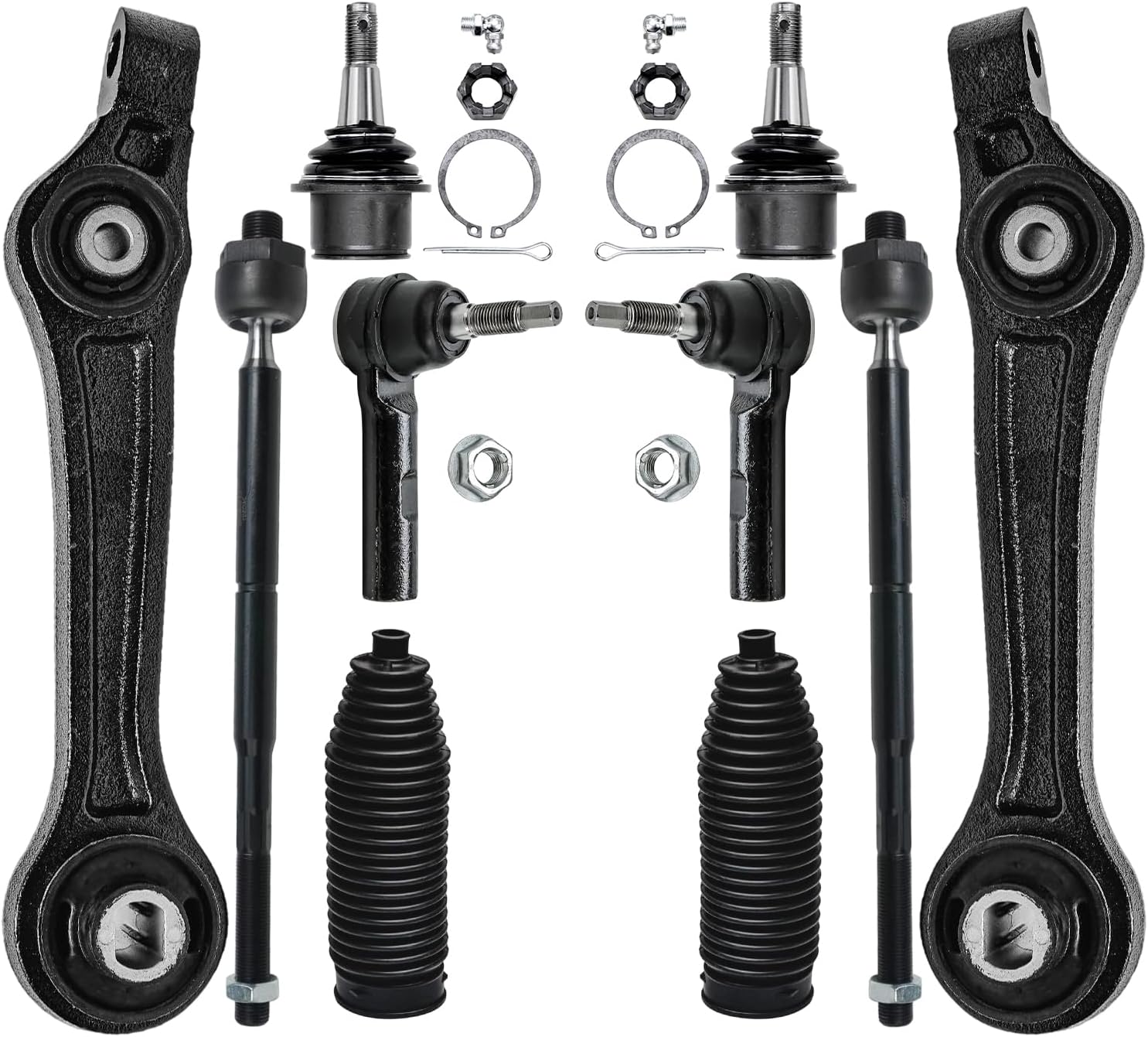 10pc Front Lower Rearward Control Arms Ball Joints Tie Rods Suspension Kit