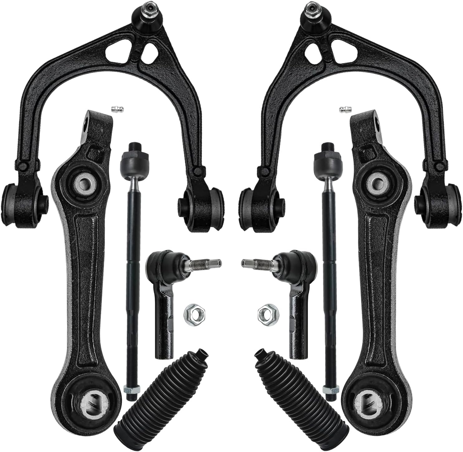 10pc Front Upper Lower Rearward Control Arms Inner Outer Tie Rods Suspension Kit