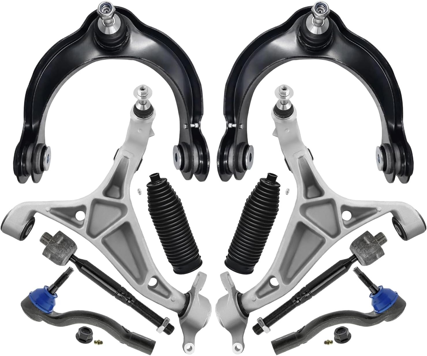 10pc Front Upper Lower Control Arms Inner Outer Tie Rods Suspension Kit