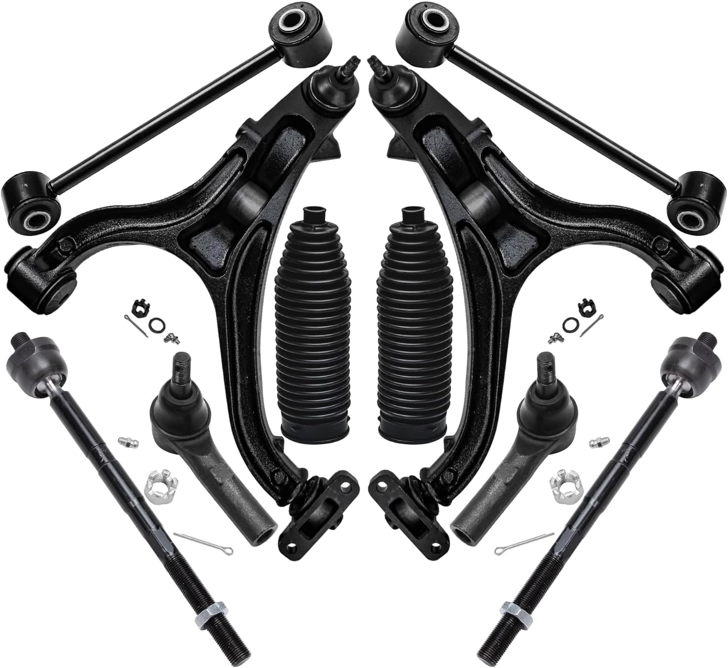 10pc Front Lower Control Arms Inner Outer Tie Rods Sway Bar Links Suspension Kit