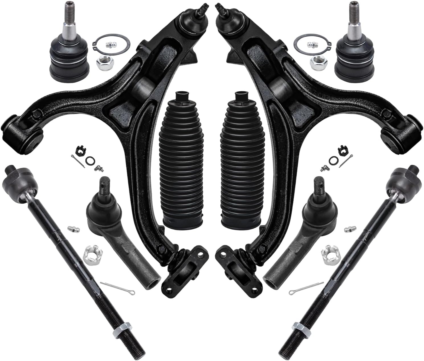 10pc Front Lower Control Arms Upper Ball Joints Tie Rods Suspension Kit