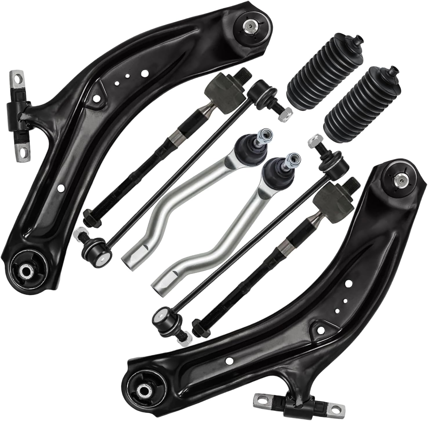 10pc Front Lower Control Arms Sway Bar Links Inner Outer Tie Rods Suspension Kit