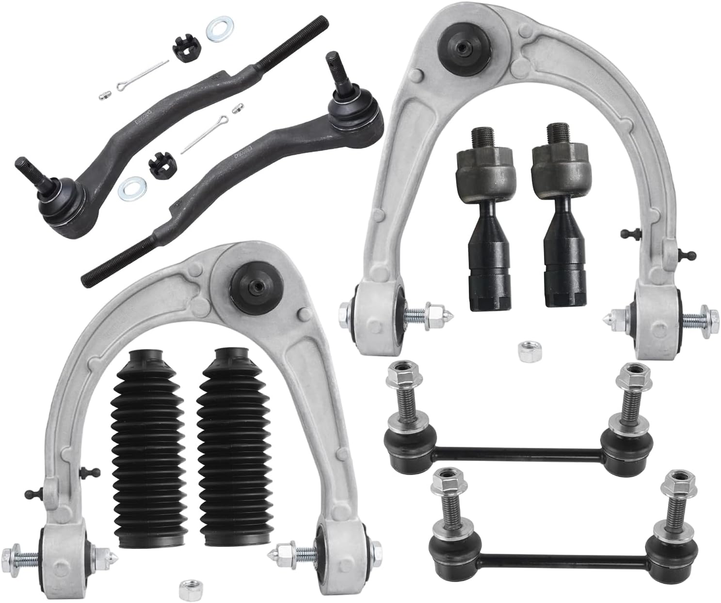 10pc Front Upper Control Arms Inner Outer Tie Rods Sway Bar Links Suspension Kit