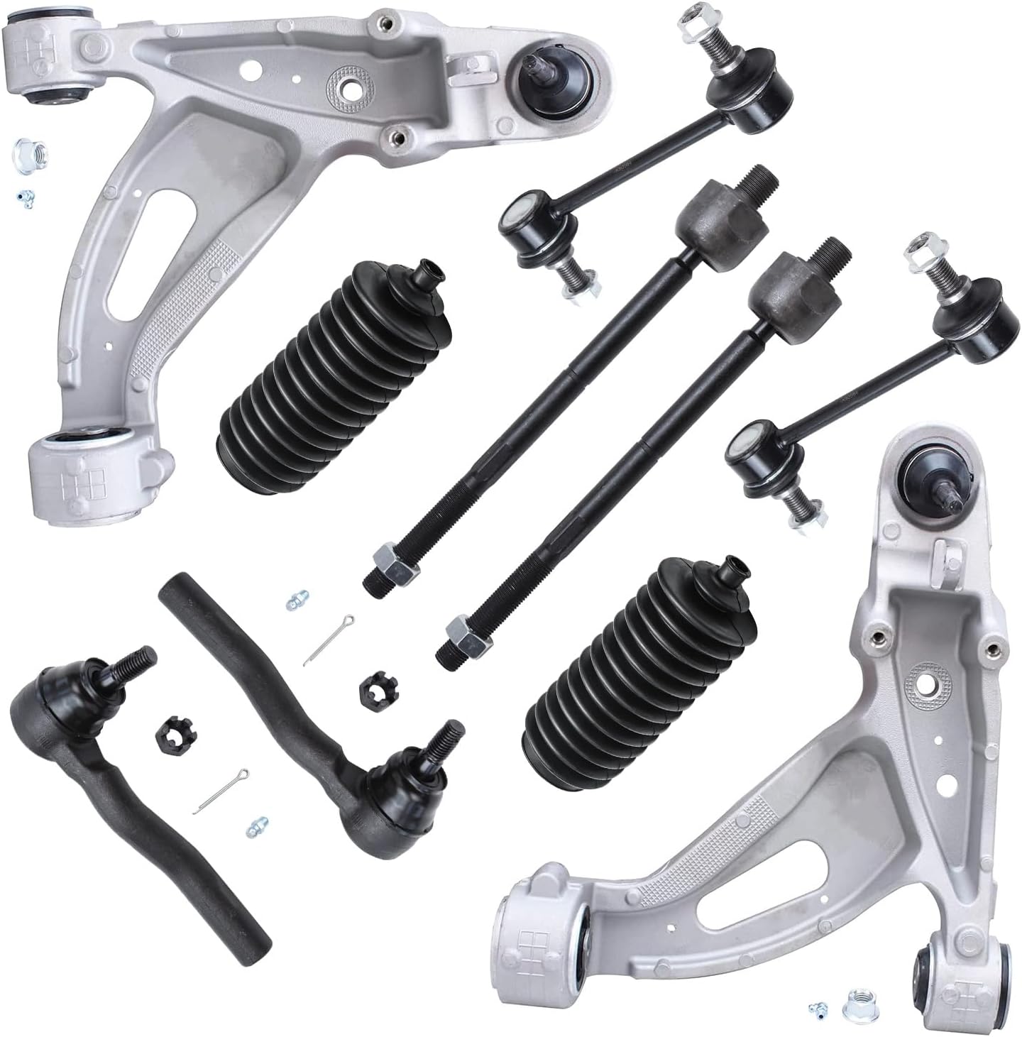 10pc Front Lower Control Arms Inner Outer Tie Rods Sway Bar Links Suspension Kit