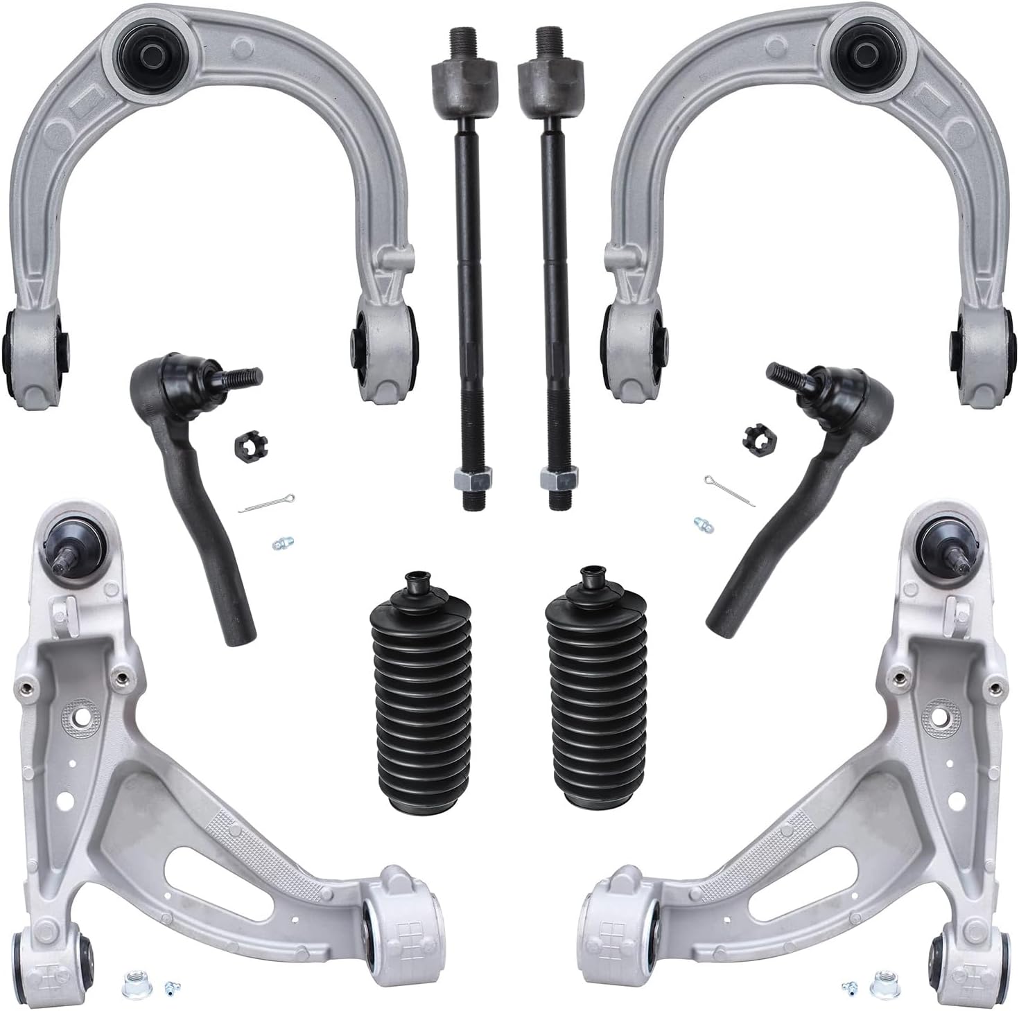 10pc Front Upper Lower Control Arms Inner Outer Tie Rods Suspension Kit