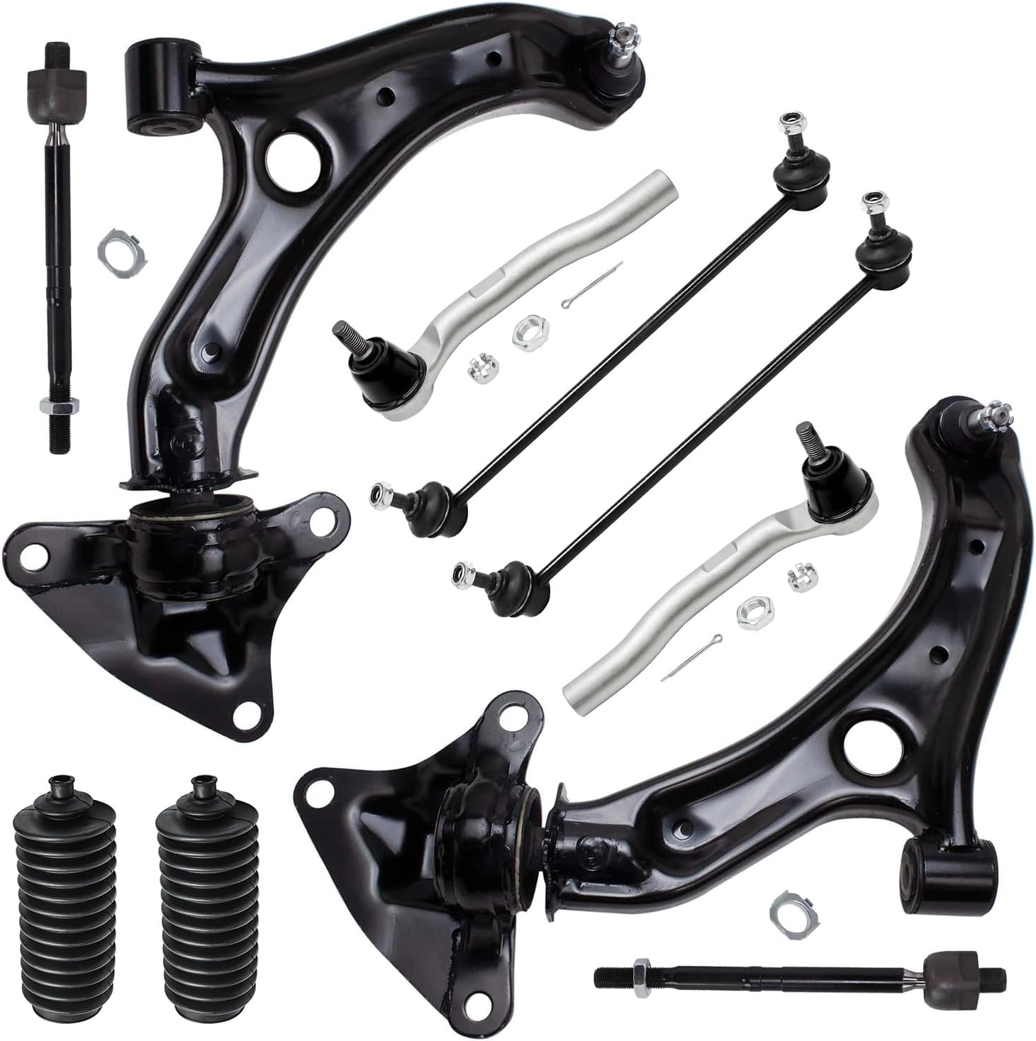 10pc Front Lower Control Arms Sway Bar Links Inner Outer Tie Rods Suspension Kit
