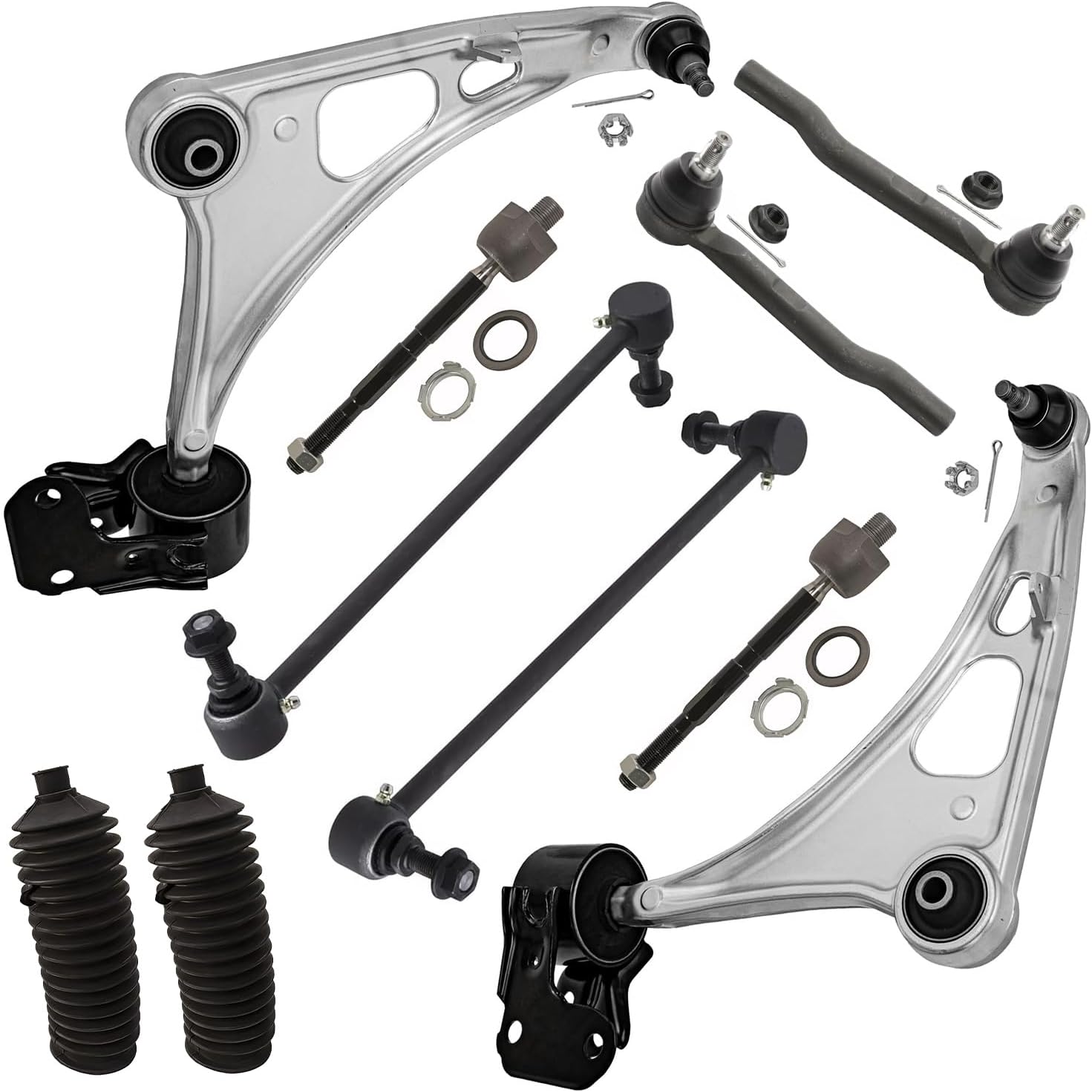 10pc Front Lower Control Arms Sway Bar Links Inner Outer Tie Rods Suspension Kit