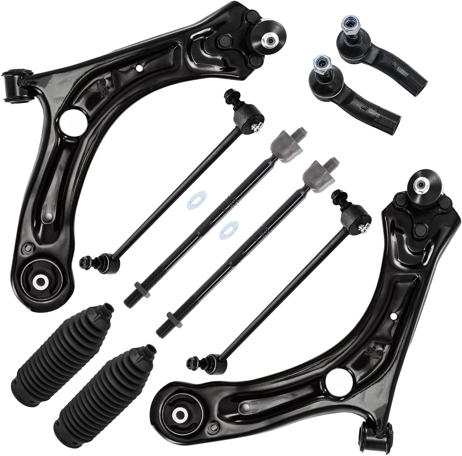 10pc Front Lower Control Arms Sway Bar Links Inner Outer Tie Rods Suspension Kit