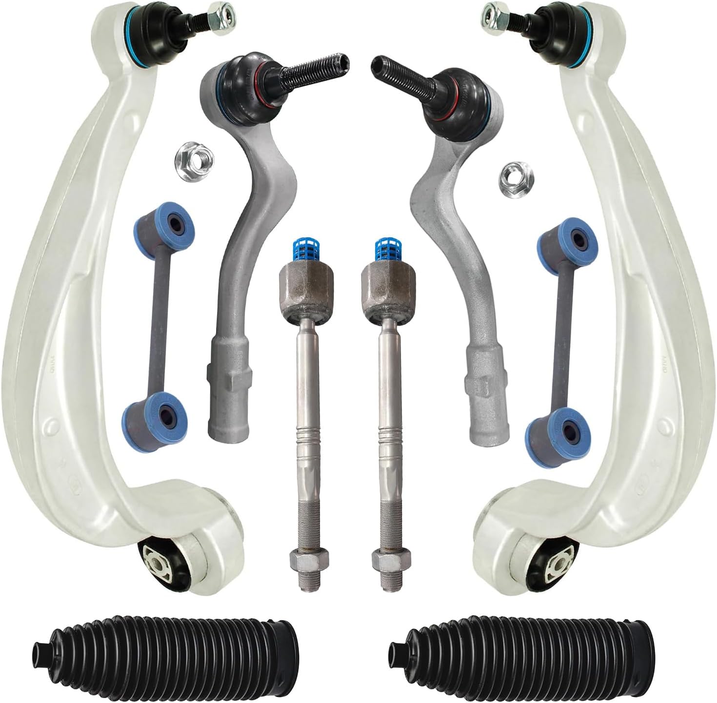 10pc Front Lower Rearward Control Arms Tie Rods Sway Bar Links Suspension Kit