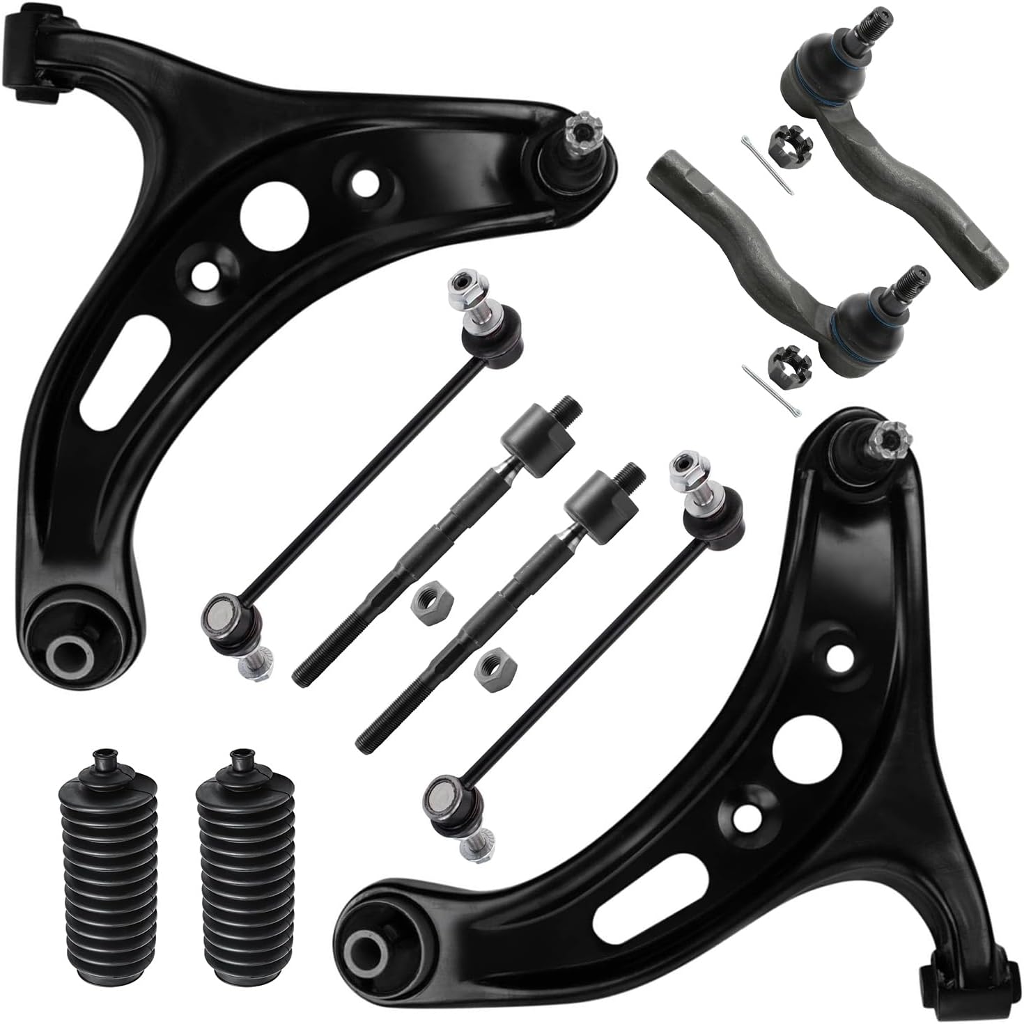 10pc Front Lower Control Arms Sway Bar Links Inner Outer Tie Rods Suspension Kit