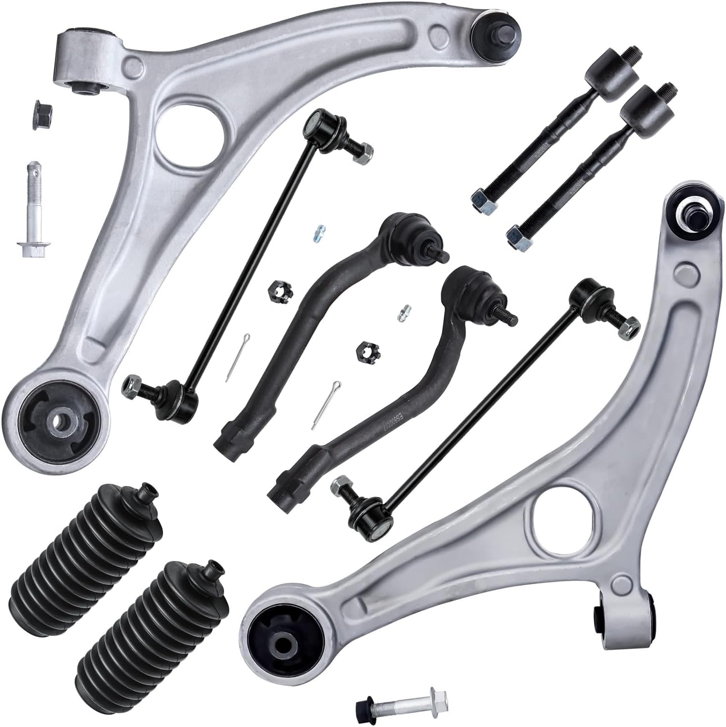 10pc Front Lower Control Arms Inner Outer Tie Rods Sway Bar Links Suspension Kit