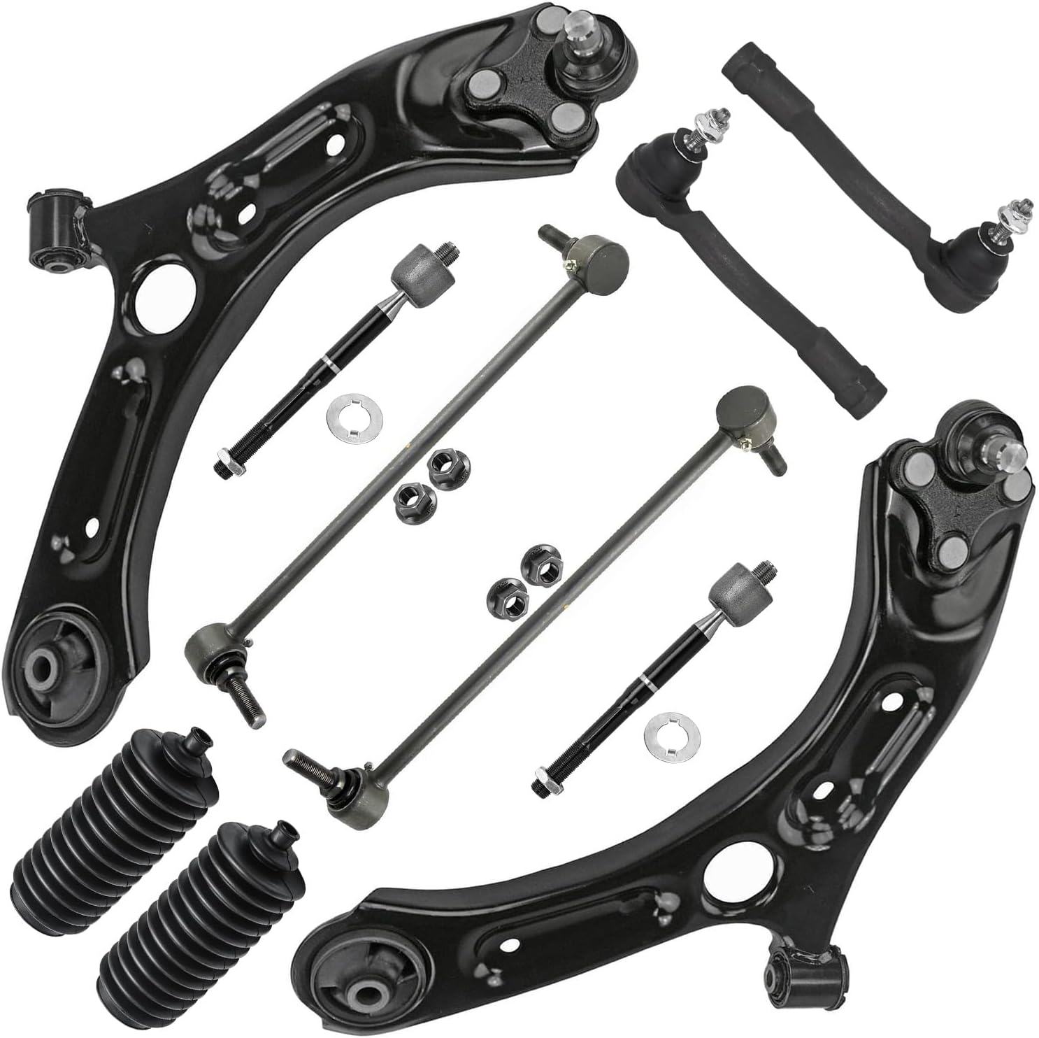 10pc Front Lower Control Arms Inner Outer Tie Rods Sway Bar Links Suspension Kit