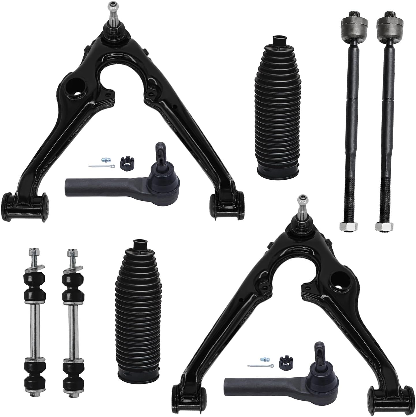 10pc Front Lower Control Arms Inner Outer Tie Rods Sway Bar Links Suspension Kit