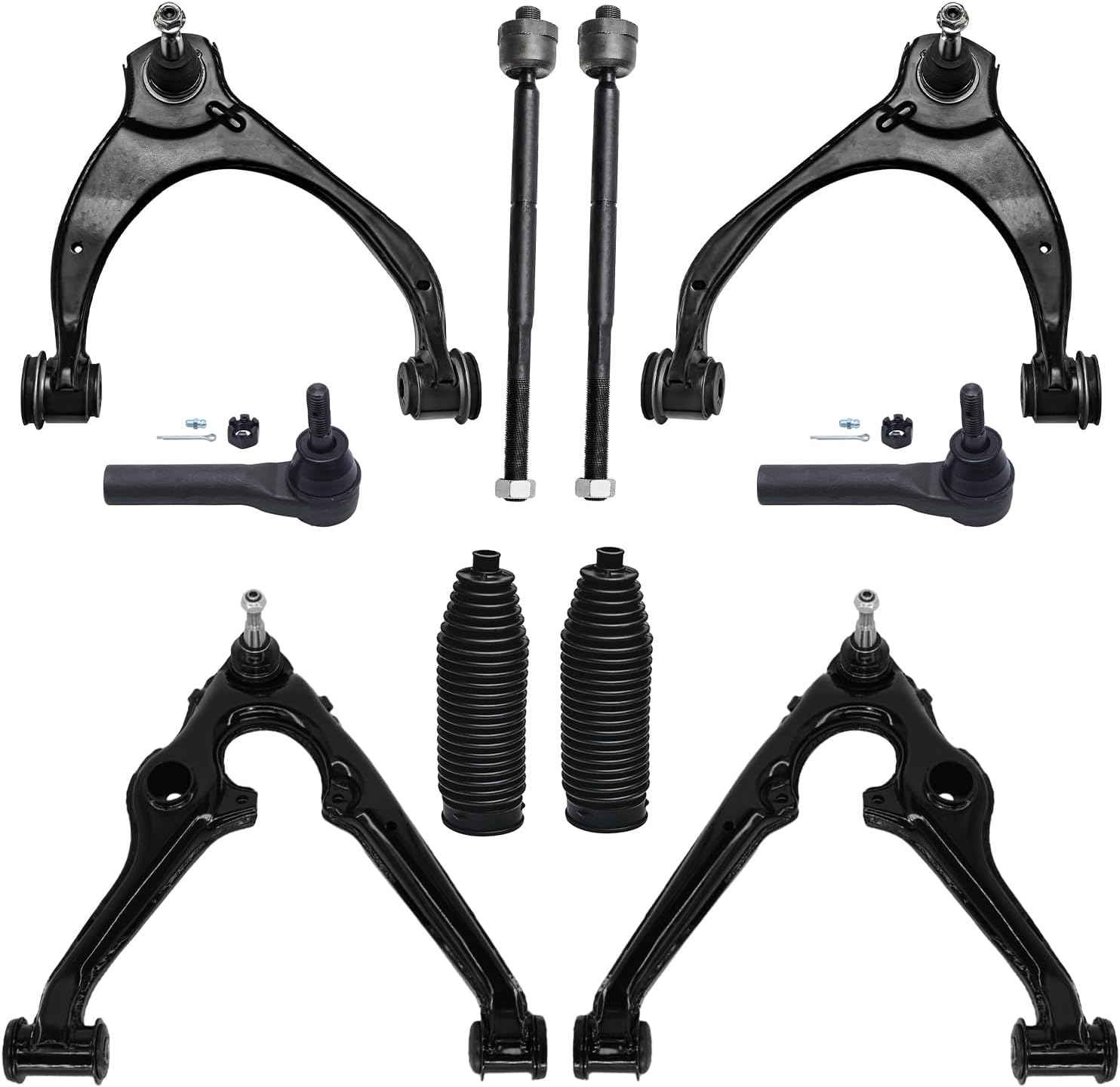 10pc Front Upper Lower Control Arms Inner Outer Tie Rods Suspension Kit