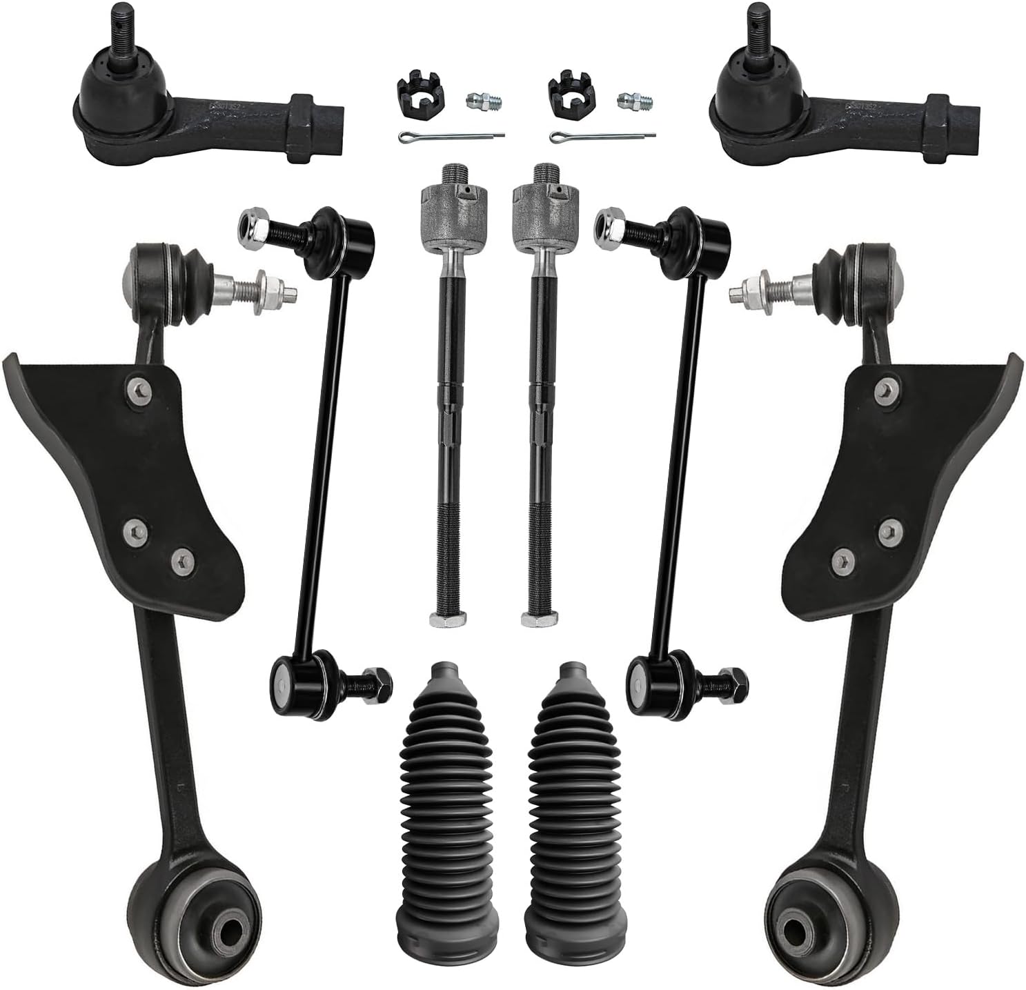 10pc Front Lower Forward Control Arms Sway Bar Links Tie Rods Suspension Kit