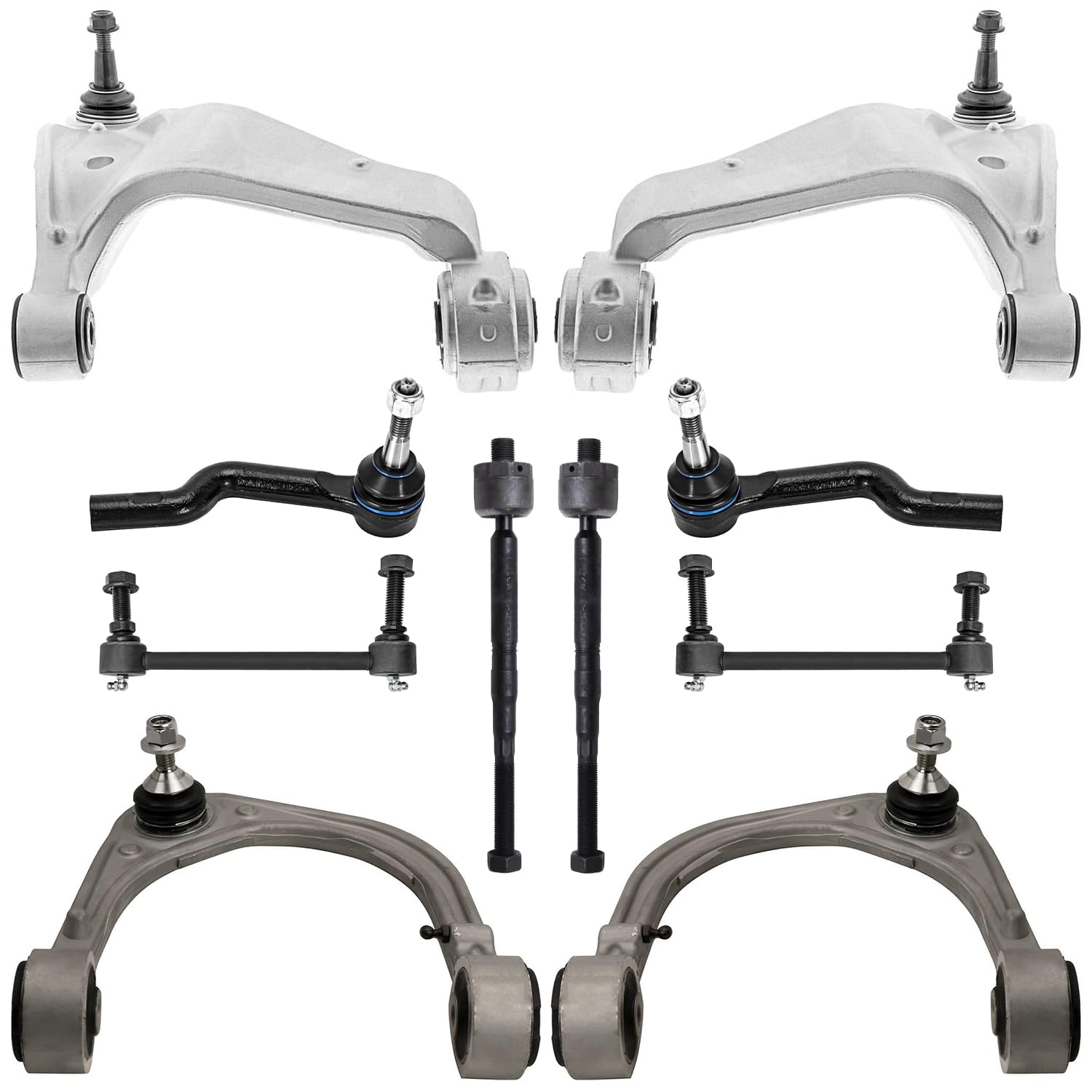 10pc Front Upper Lower Control Arms Sway Bar Links Tie Rods Suspension Kit