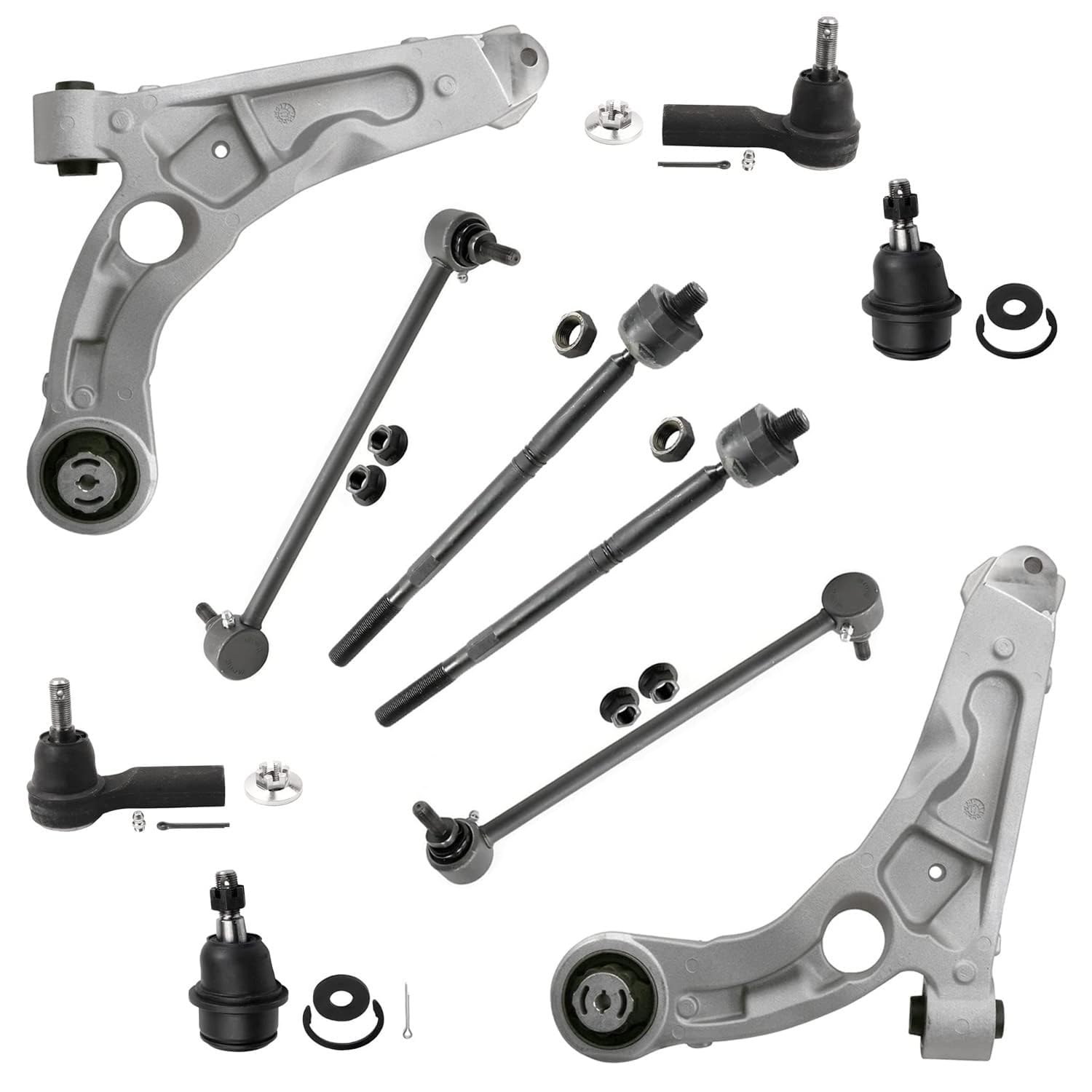 10pc Front Lower Control Arms Ball Joints Sway Bar Links Tie Rods Suspension Kit