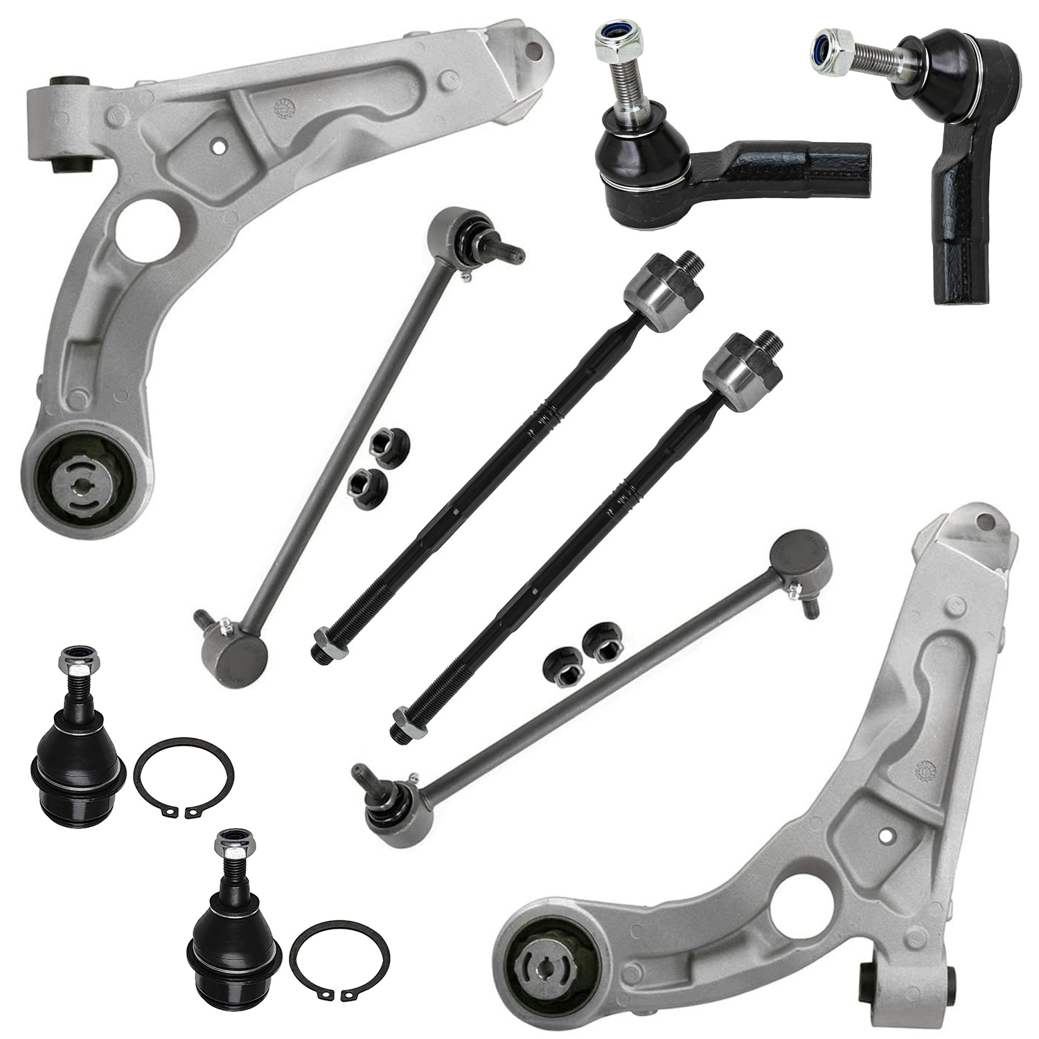 10pc Front Lower Control Arms Ball Joints Sway Bar Links Tie Rods Suspension Kit