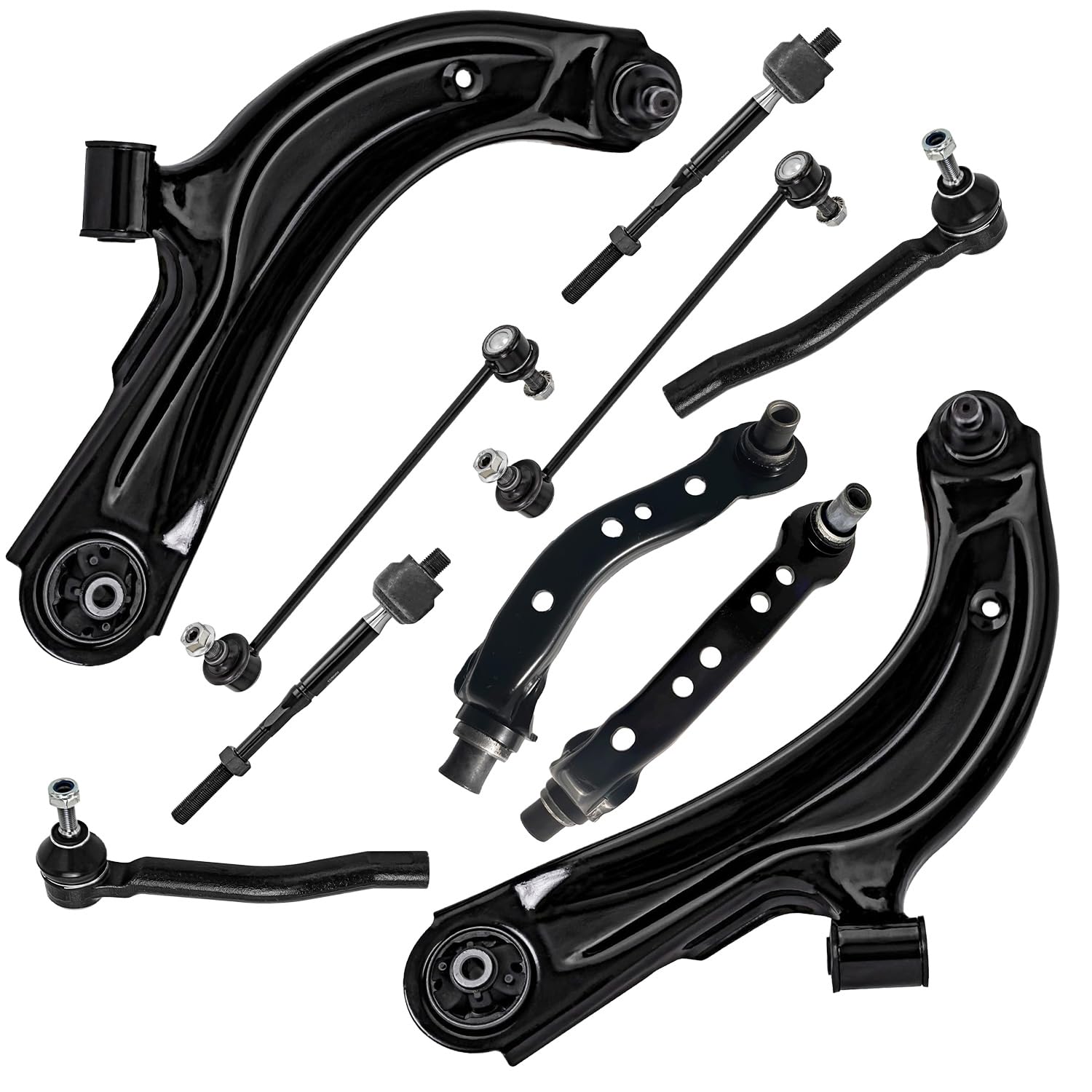 10pc Front Upper Lower Control Arms Tie Rods Sway Bar Links Suspension Kit