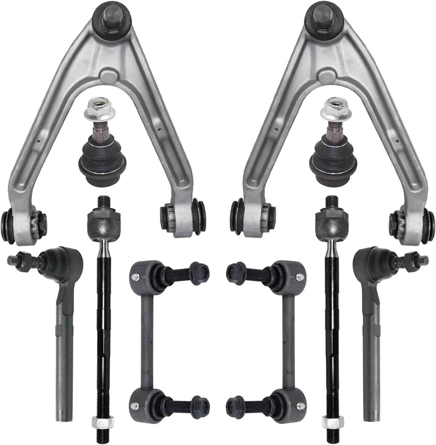 10pc Front Upper Control Arms Tie Rods Sway Bar Links Ball Joints Suspension Kit